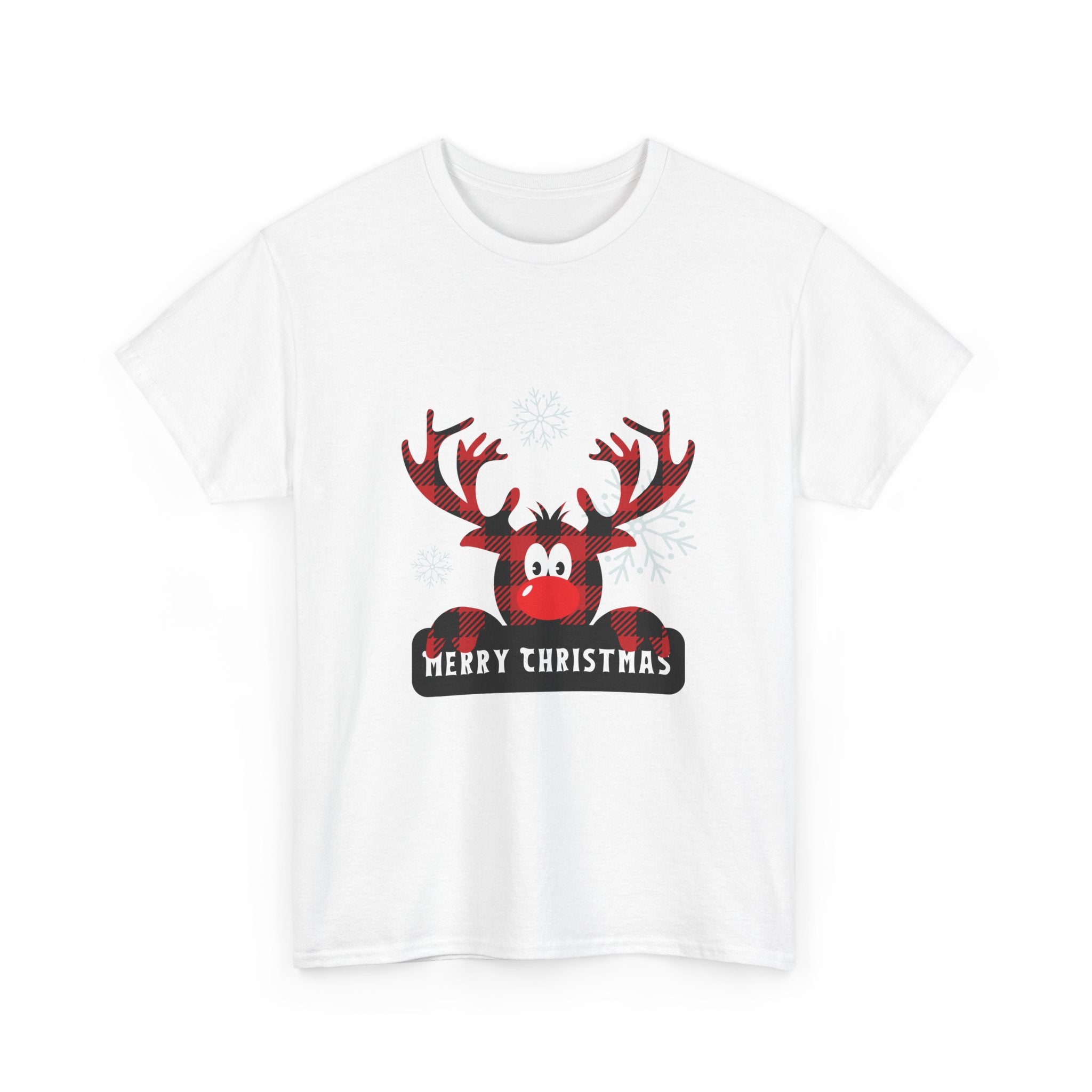 Christmas Reindeer T-Shirt — Cute Plaid Antler Design "Merry Christmas"