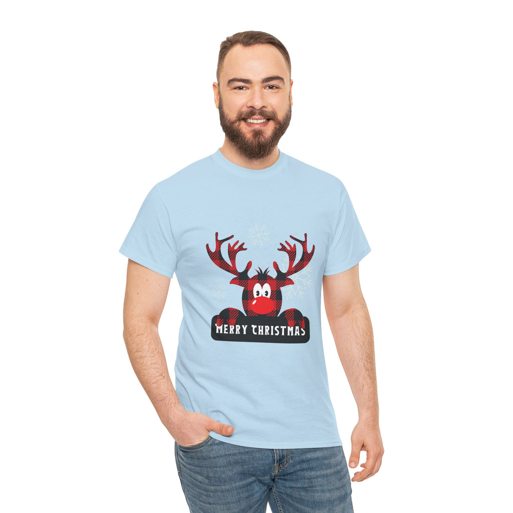 Christmas Reindeer T-Shirt — Cute Plaid Antler Design "Merry Christmas"