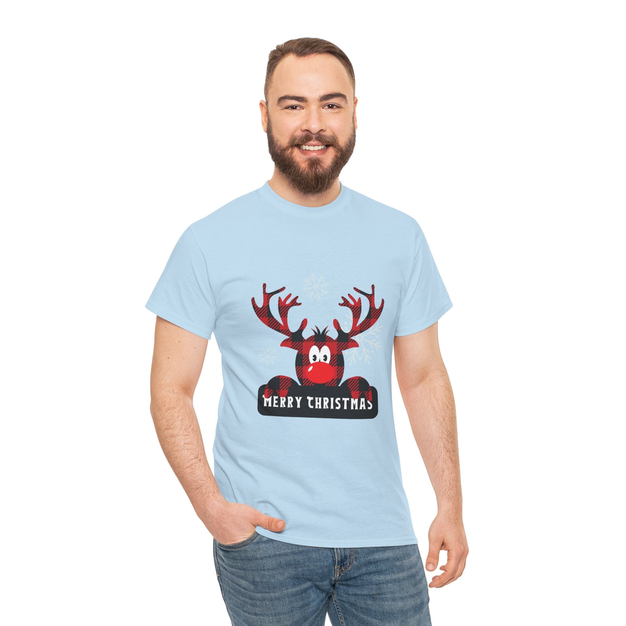 Christmas Reindeer T-Shirt — Cute Plaid Antler Design "Merry Christmas"