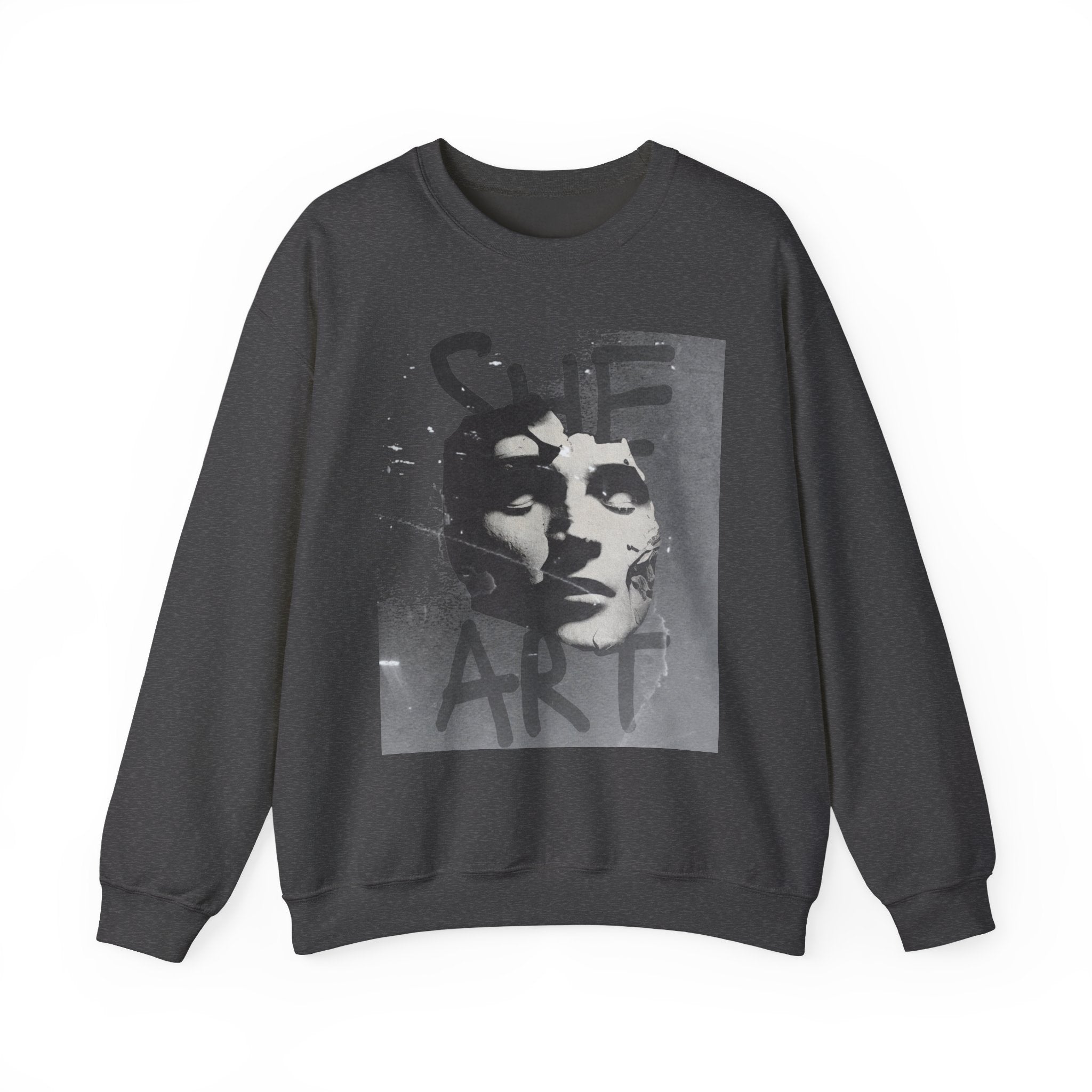 Artistic Unisex Crewneck Sweatshirt - SHE ART Graphic, Cozy Fashion, Bold Statement Piece, Gift for Creatives, Everyday Wear