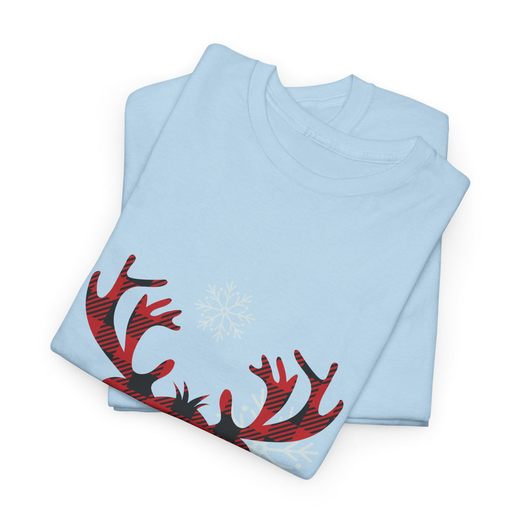 Christmas Reindeer T-Shirt — Cute Plaid Antler Design "Merry Christmas"