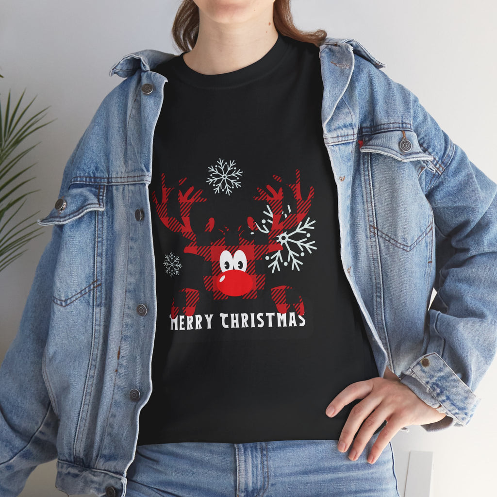 Christmas Reindeer T-Shirt — Cute Plaid Antler Design "Merry Christmas"
