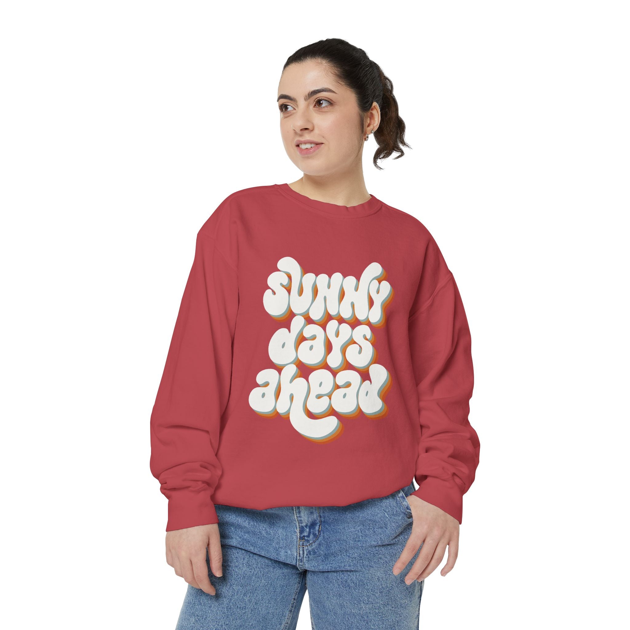 Sunny Days Ahead Unisex Garment-Dyed Sweatshirt, Cozy Pullover, Casual Outfit, Spring Fashion, Gift for Friends