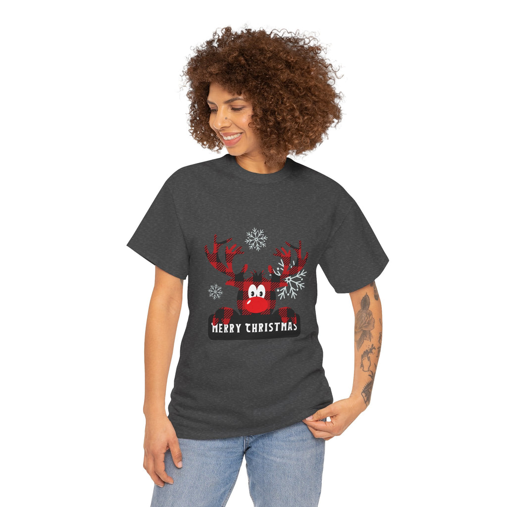 Christmas Reindeer T-Shirt — Cute Plaid Antler Design "Merry Christmas"