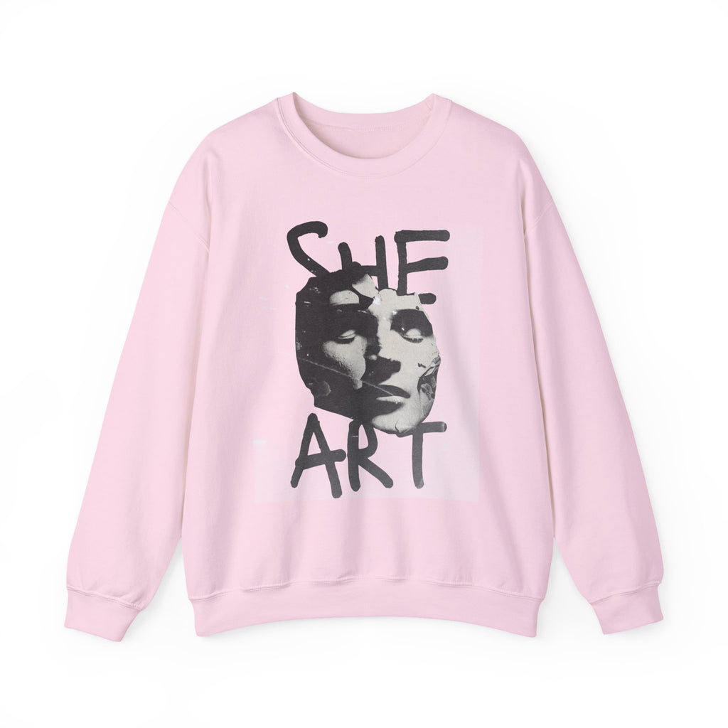 Artistic Unisex Crewneck Sweatshirt - SHE ART Graphic, Cozy Fashion, Bold Statement Piece, Gift for Creatives, Everyday Wear