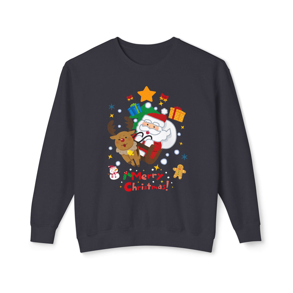 Christmas Crewneck Sweatshirt — Cute Santa & Reindeer "Merry Christmas" Holiday Sweater
