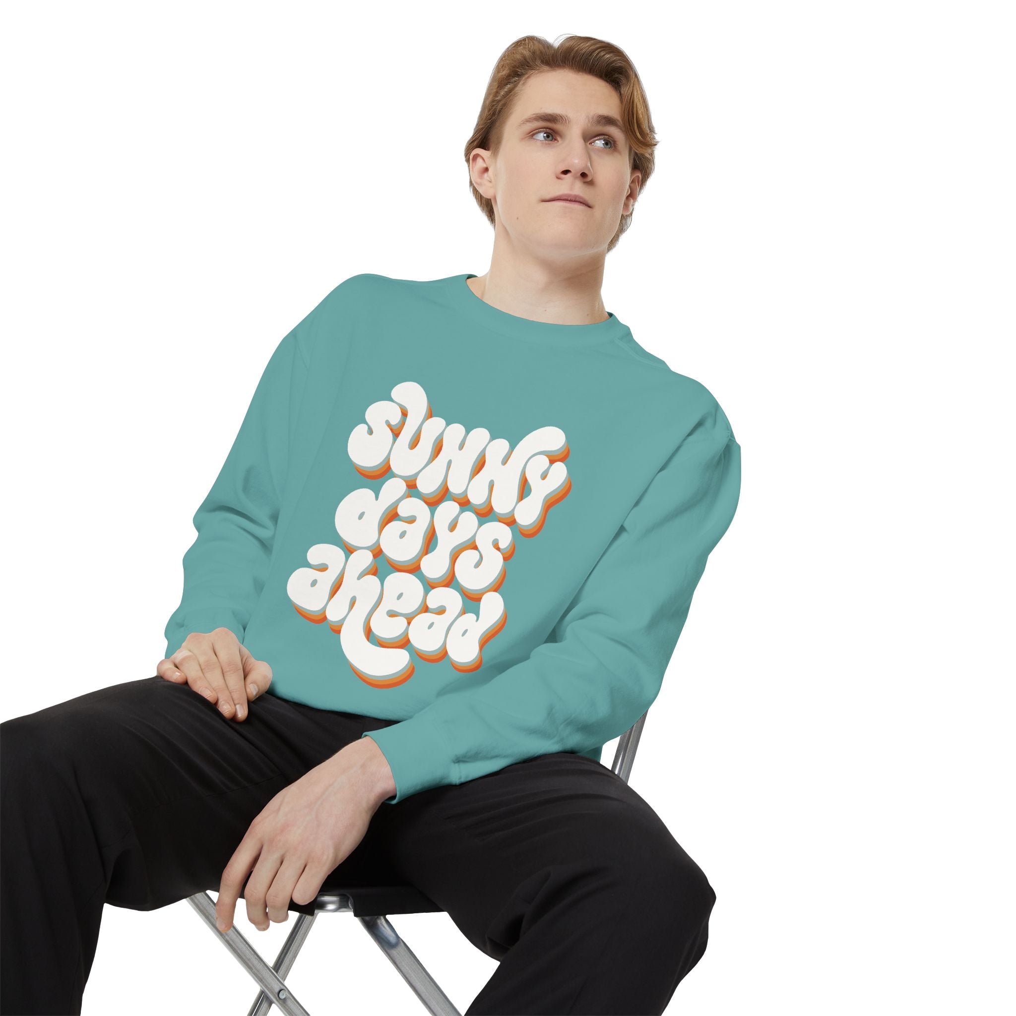 Sunny Days Ahead Unisex Garment-Dyed Sweatshirt, Cozy Pullover, Casual Outfit, Spring Fashion, Gift for Friends