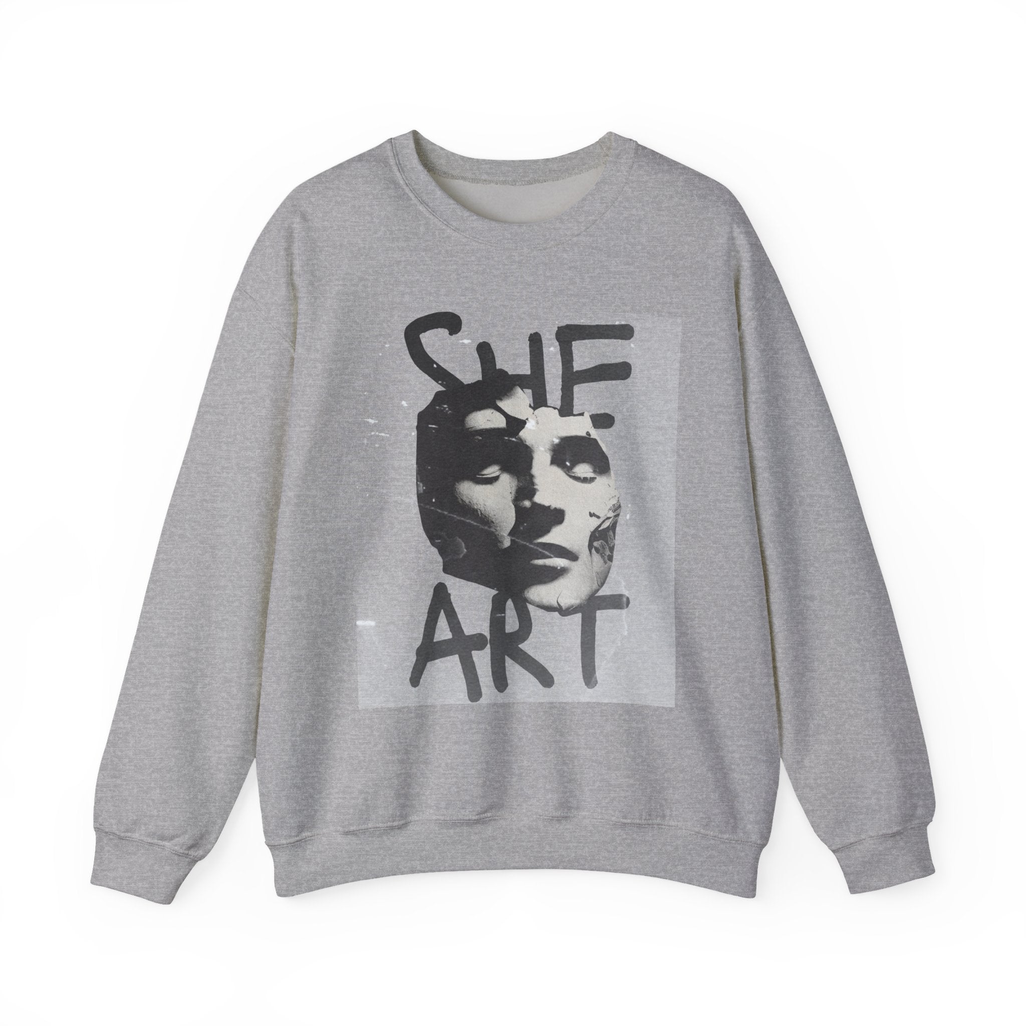 Artistic Unisex Crewneck Sweatshirt - SHE ART Graphic, Cozy Fashion, Bold Statement Piece, Gift for Creatives, Everyday Wear