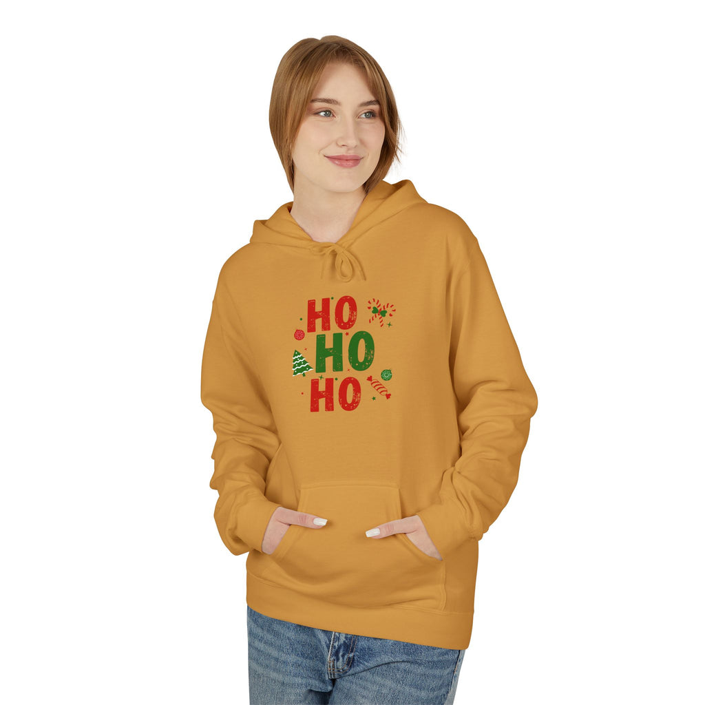 Ho Ho Ho Christmas Hoodie — Festive Holiday Sweatshirt with Tree & Candy Cane Design