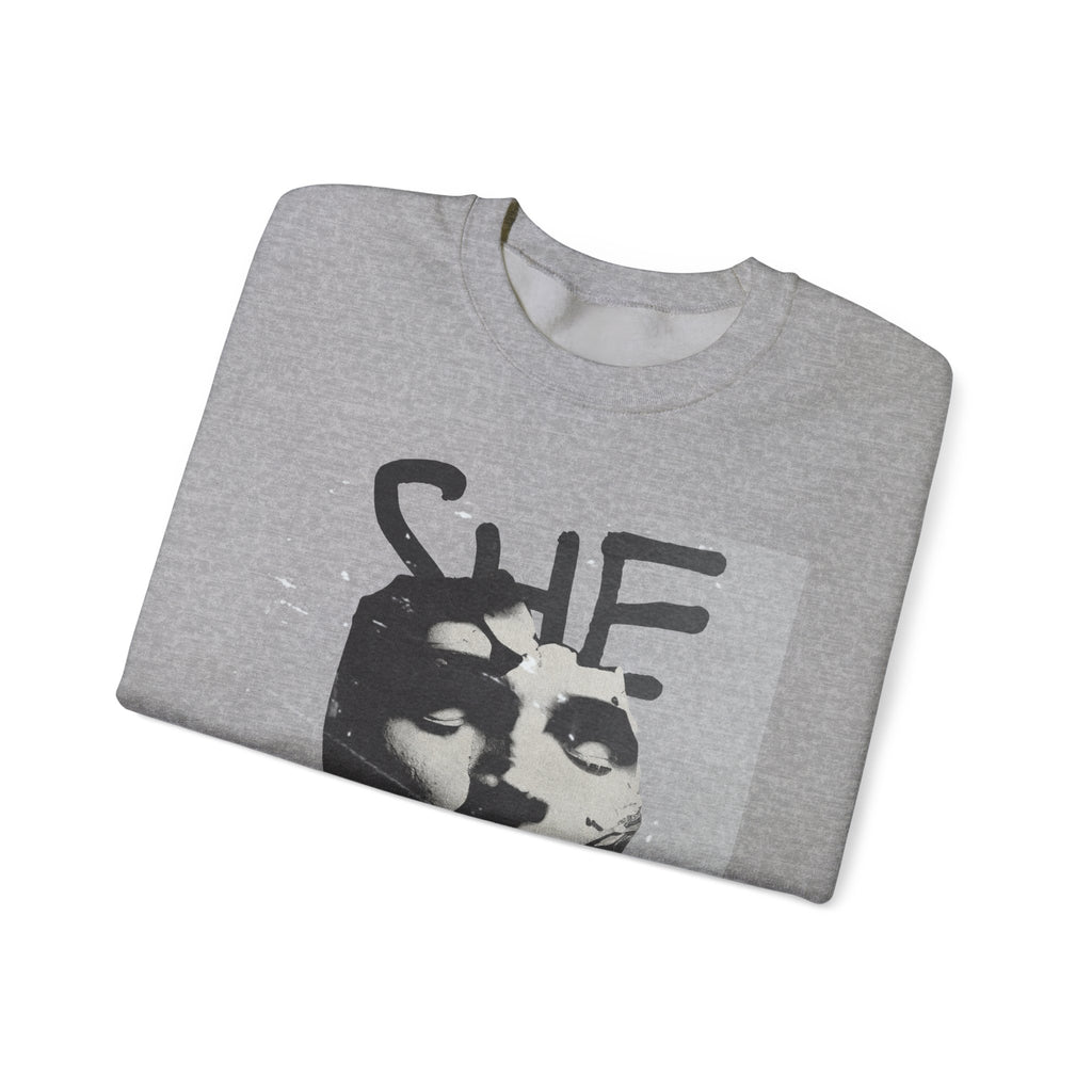 Artistic Unisex Crewneck Sweatshirt - SHE ART Graphic, Cozy Fashion, Bold Statement Piece, Gift for Creatives, Everyday Wear