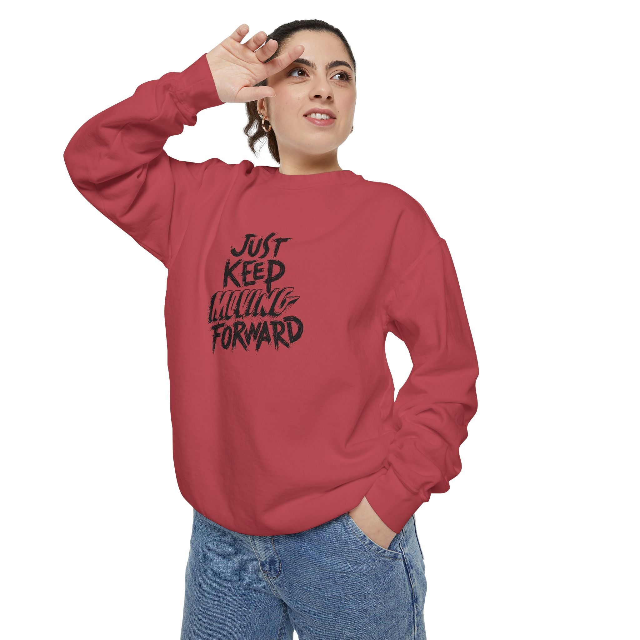 Motivational Sweatshirt - Just Keep Moving Forward, Unisex Garment-Dyed Crewneck, Cozy Gift, Inspirational Apparel, Perfect for Every [...]