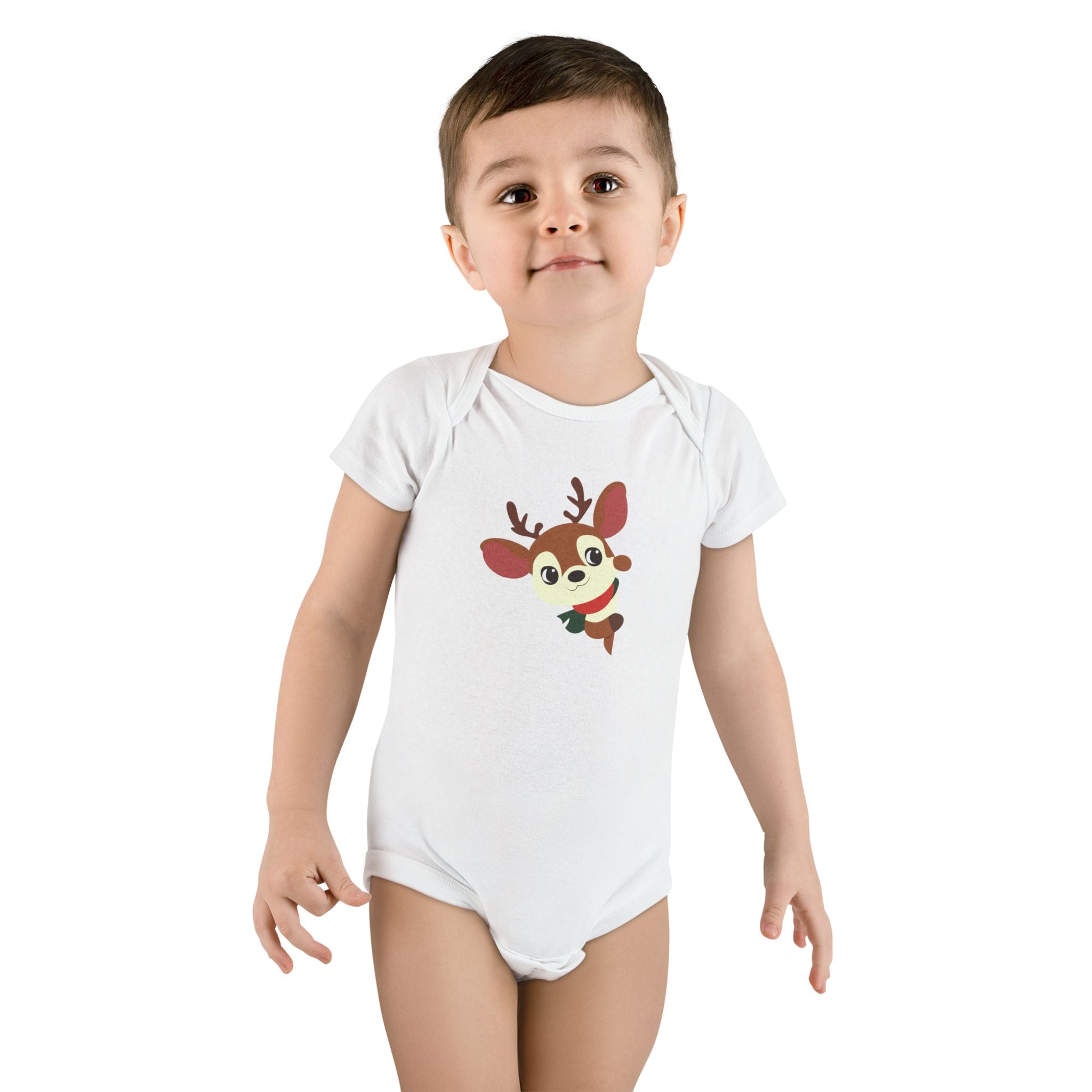 Reindeer Baby Onesie – Cute Peekaboo Deer Infant Short Sleeve Bodysuit (Holiday Baby Outfit)