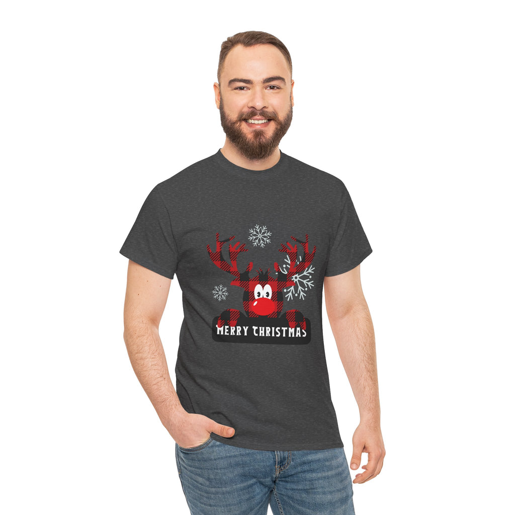 Christmas Reindeer T-Shirt — Cute Plaid Antler Design "Merry Christmas"