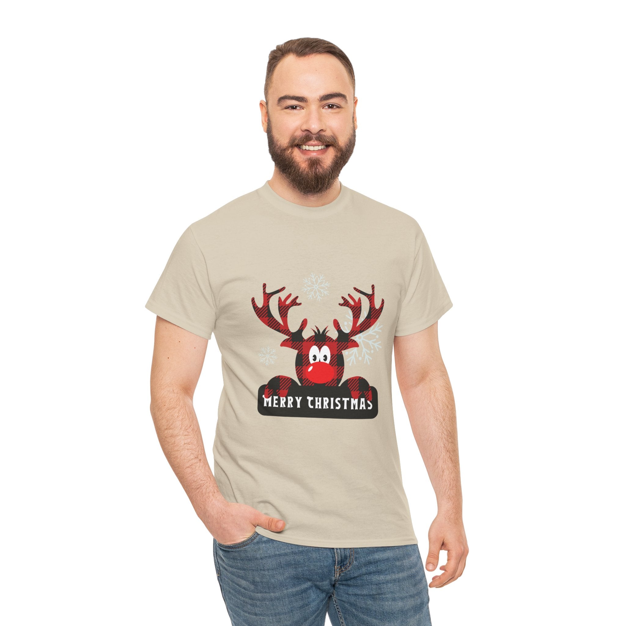 Christmas Reindeer T-Shirt — Cute Plaid Antler Design "Merry Christmas"