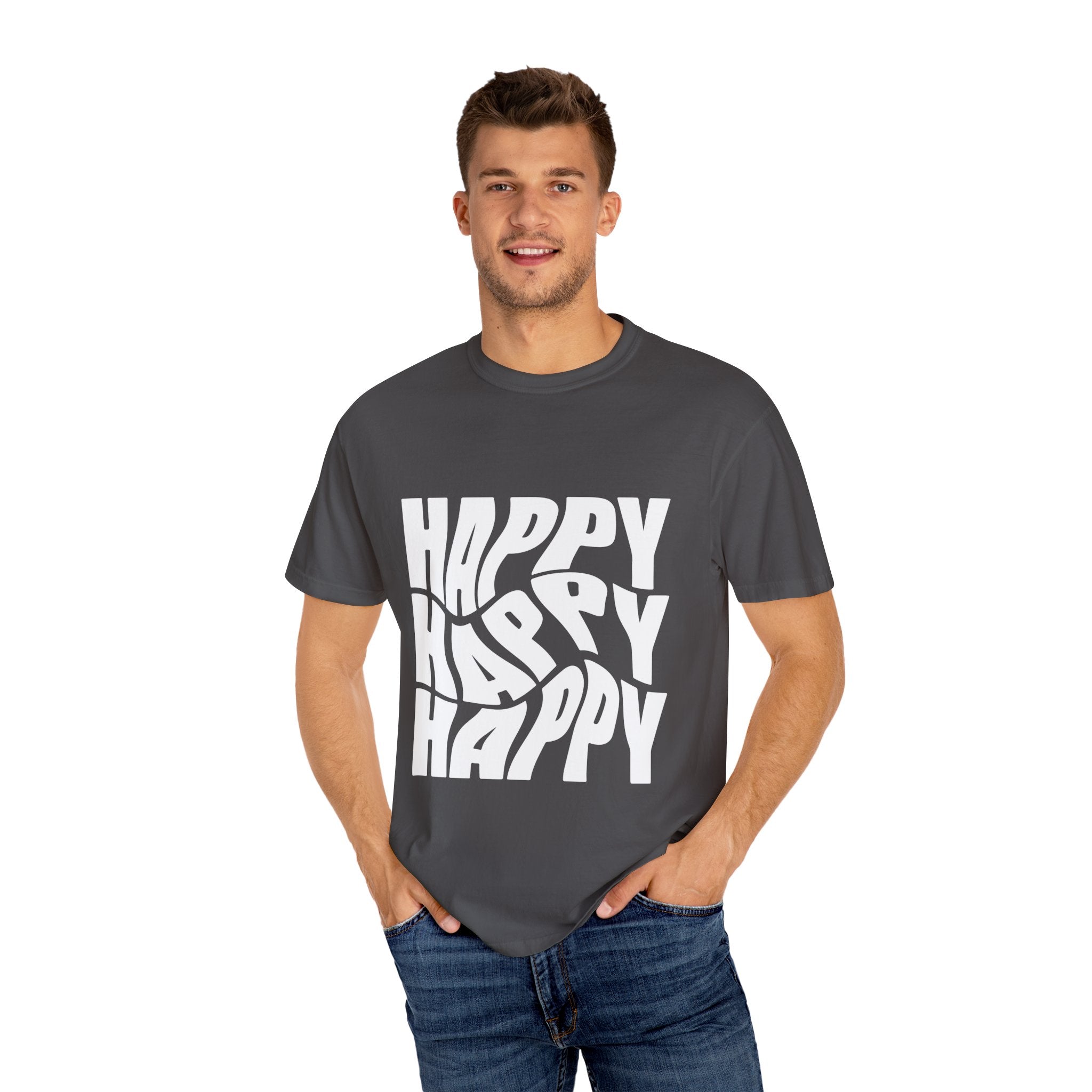 Happy Vibes Unisex Garment-Dyed T-shirt | Positive Affirmation Tee, Casual Wear, Gift for Friends, Summer Style, Comfort Apparel