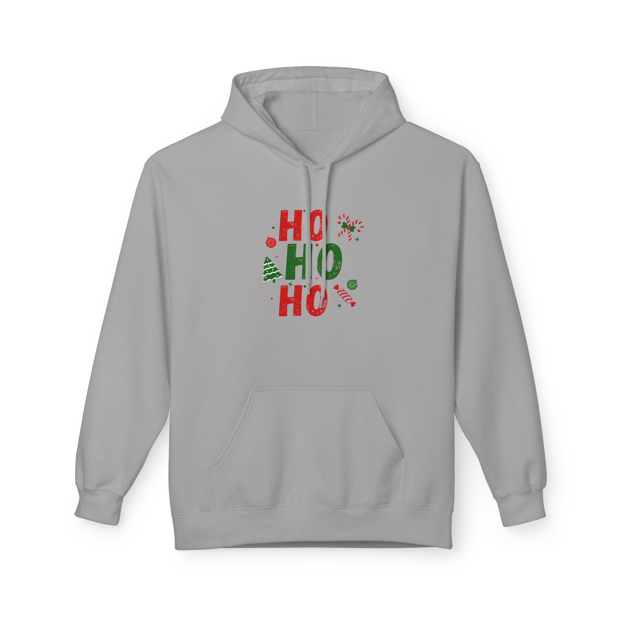 Ho Ho Ho Christmas Hoodie — Festive Holiday Sweatshirt with Tree & Candy Cane Design