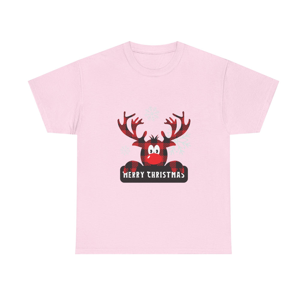 Christmas Reindeer T-Shirt — Cute Plaid Antler Design "Merry Christmas"