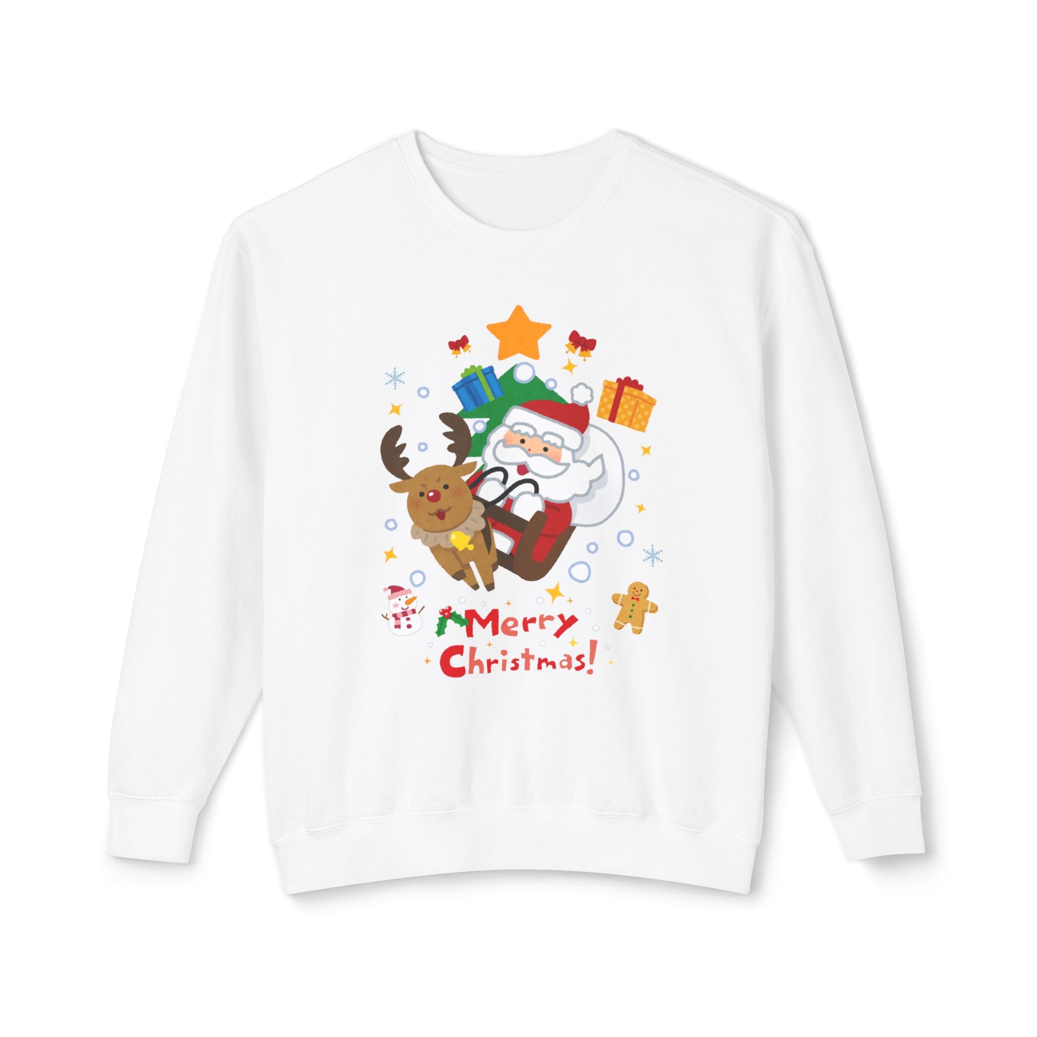 Christmas Crewneck Sweatshirt — Cute Santa & Reindeer "Merry Christmas" Holiday Sweater