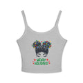 Women's Holiday Crop Tank Top – "Merry Holidays" Light-Up Hair Buns Graphic