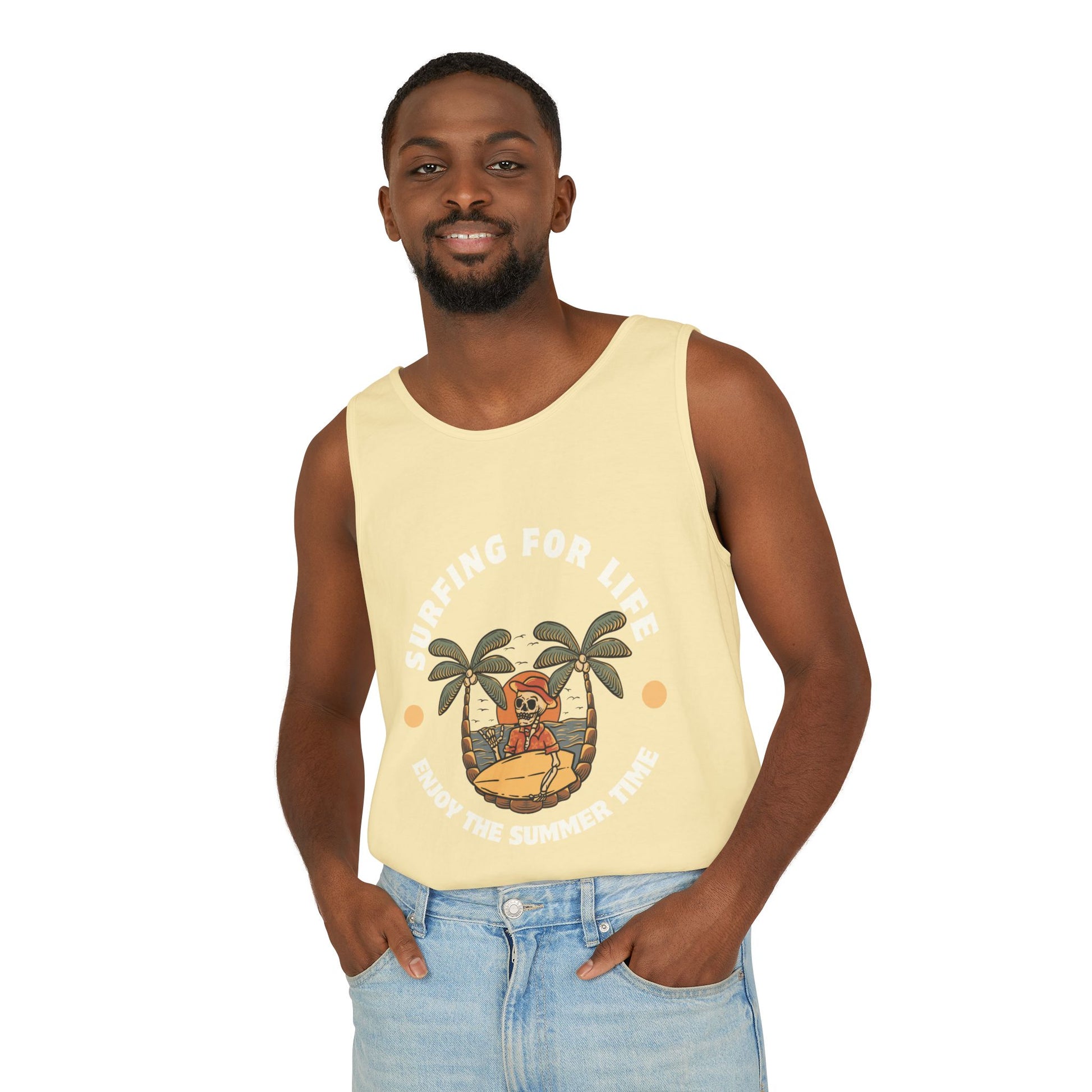 Beach Vibes Unisex Tank Top, Summer Apparel, Tropical Graphic Tee, Vacation Clothing, Surfing Gift, Casual Wear