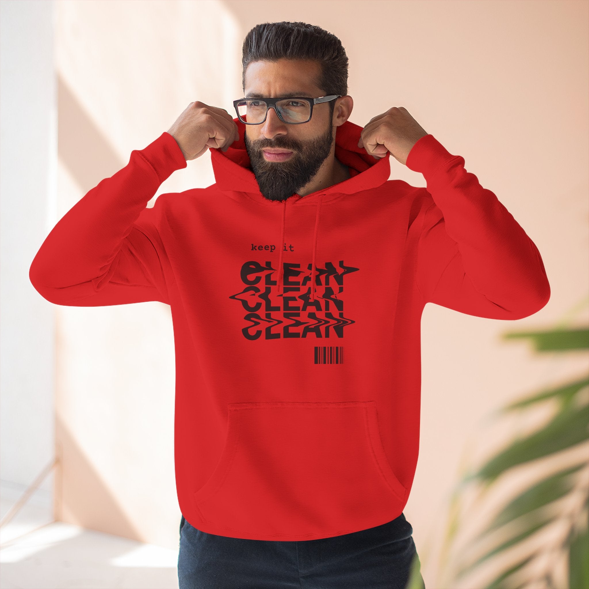 Stylish Fleece Hoodie with ‘Keep It Clean’ Design, Cozy Winter Apparel, Ideal for Casual Outfits, Gifts for Friends, Unique Streetwear