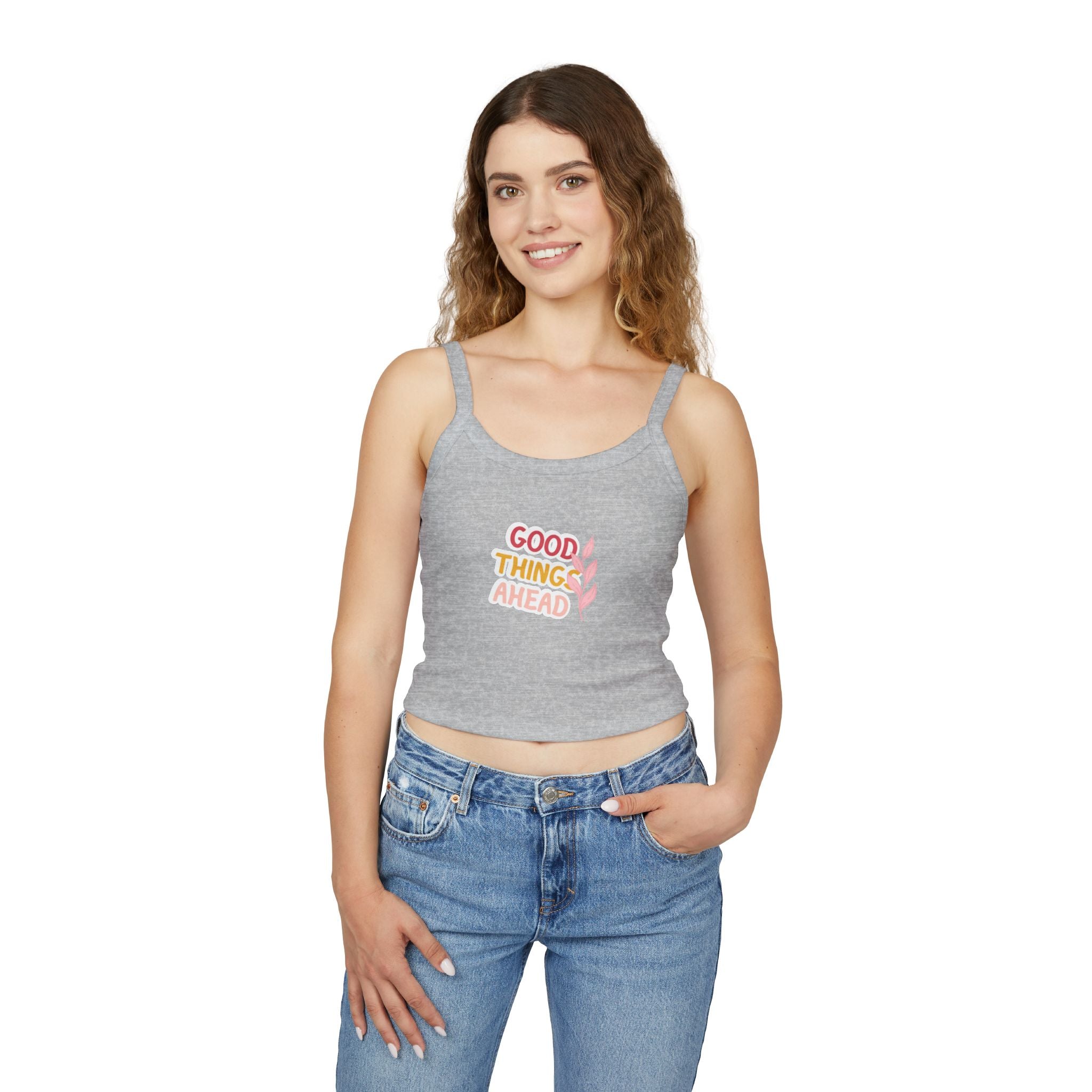 Optimistic Women's Spaghetti Strap Tank Top, Casual Summer Top, Inspirational Sleeveless Shirt, Gift for Her, Trendy Layering Piece