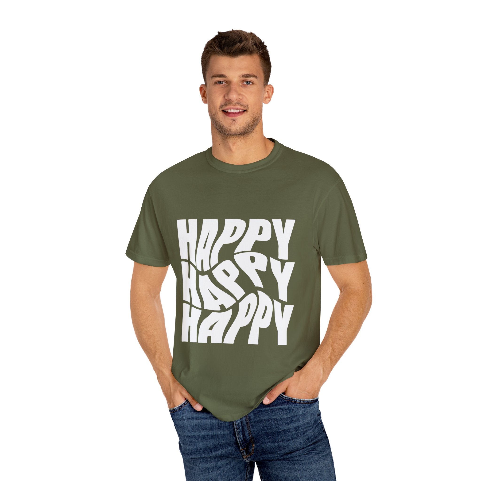 Happy Vibes Unisex Garment-Dyed T-shirt | Positive Affirmation Tee, Casual Wear, Gift for Friends, Summer Style, Comfort Apparel
