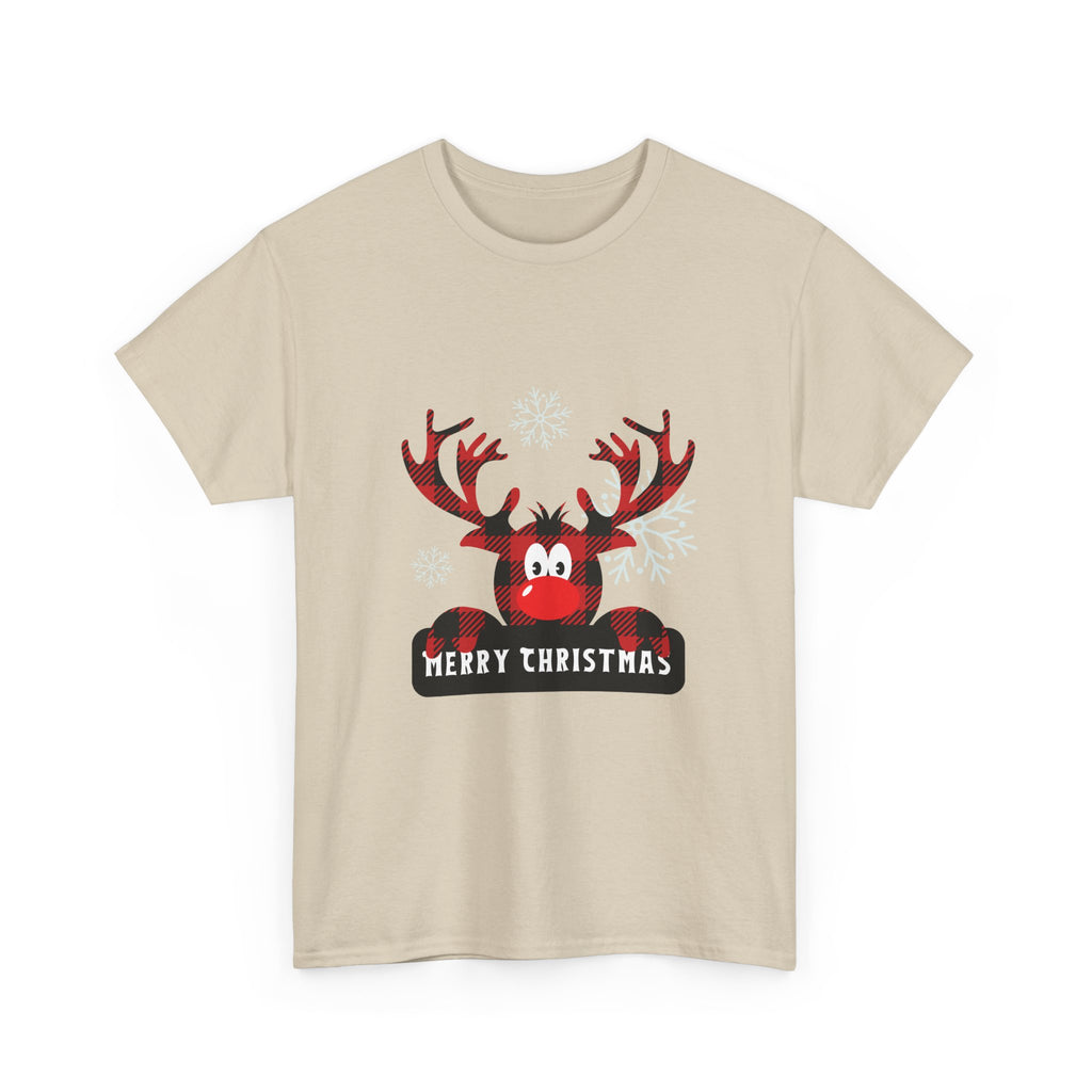 Christmas Reindeer T-Shirt — Cute Plaid Antler Design "Merry Christmas"
