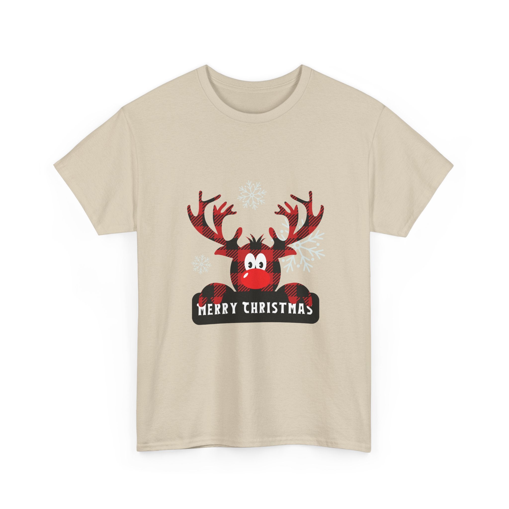 Christmas Reindeer T-Shirt — Cute Plaid Antler Design "Merry Christmas"