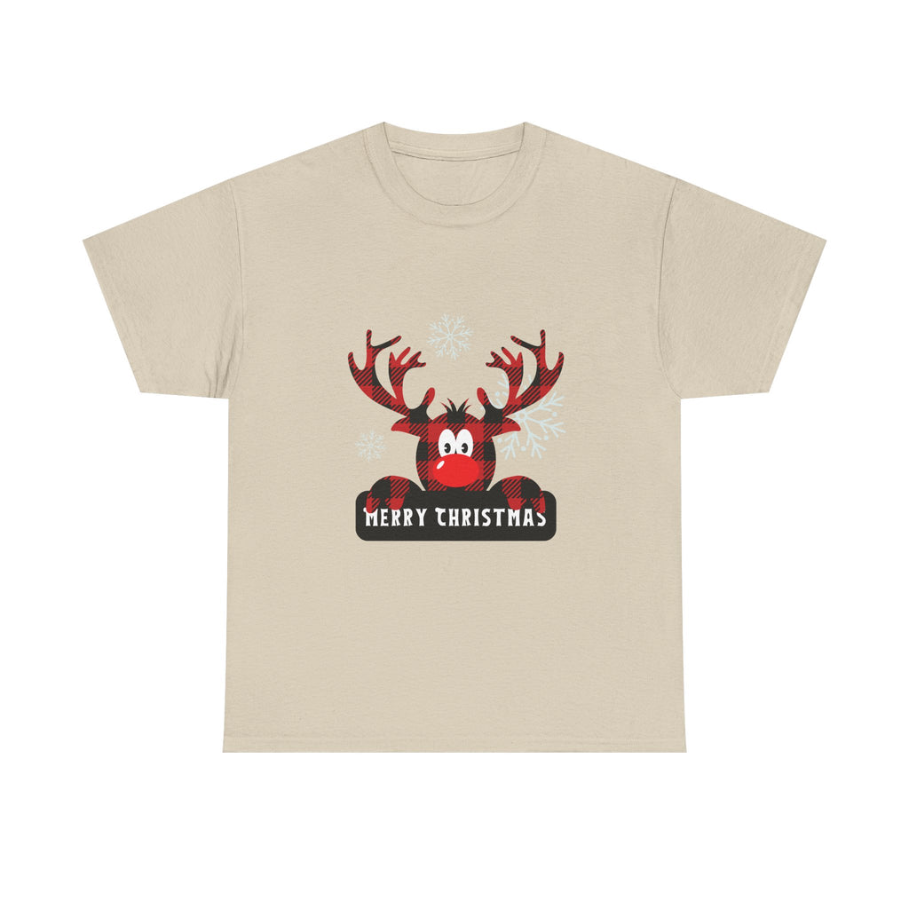 Christmas Reindeer T-Shirt — Cute Plaid Antler Design "Merry Christmas"