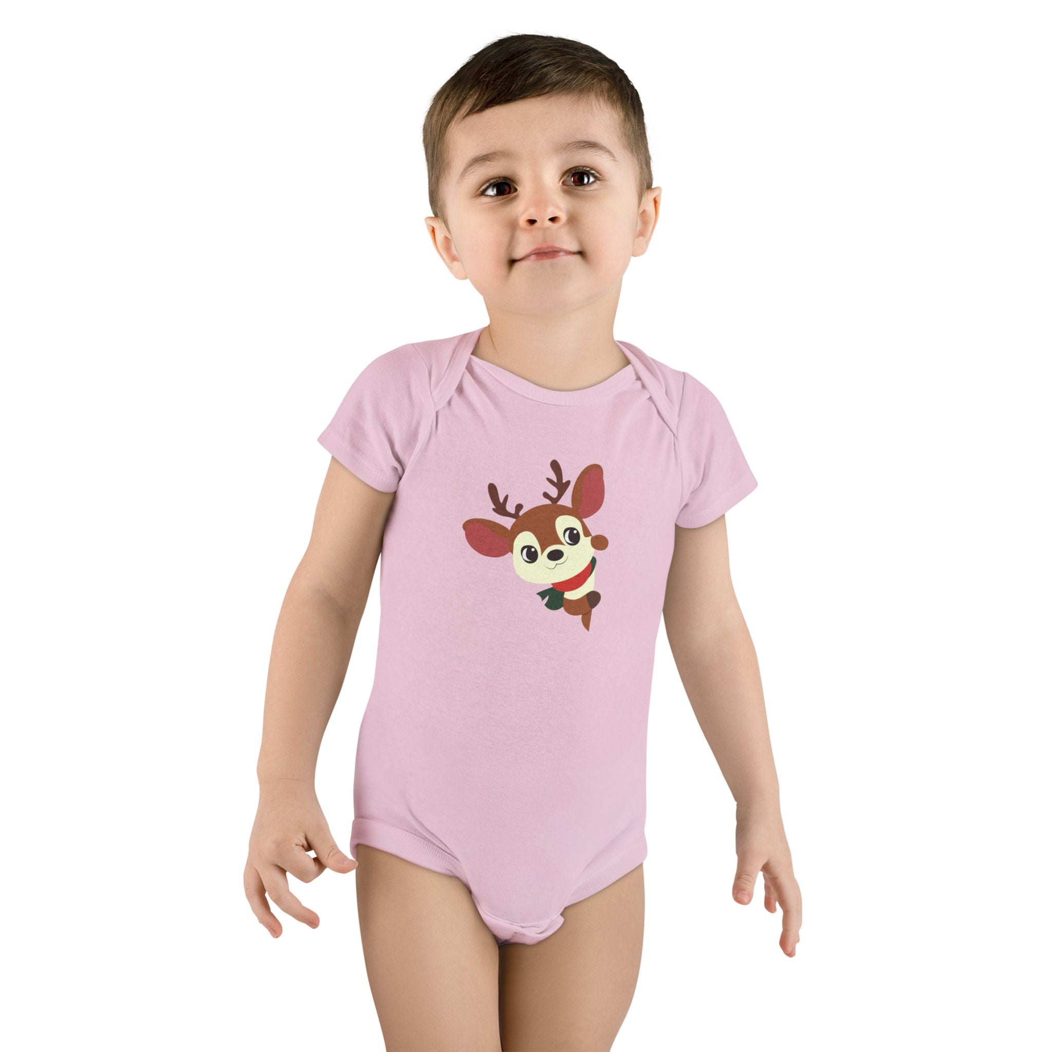 Reindeer Baby Onesie – Cute Peekaboo Deer Infant Short Sleeve Bodysuit (Holiday Baby Outfit)