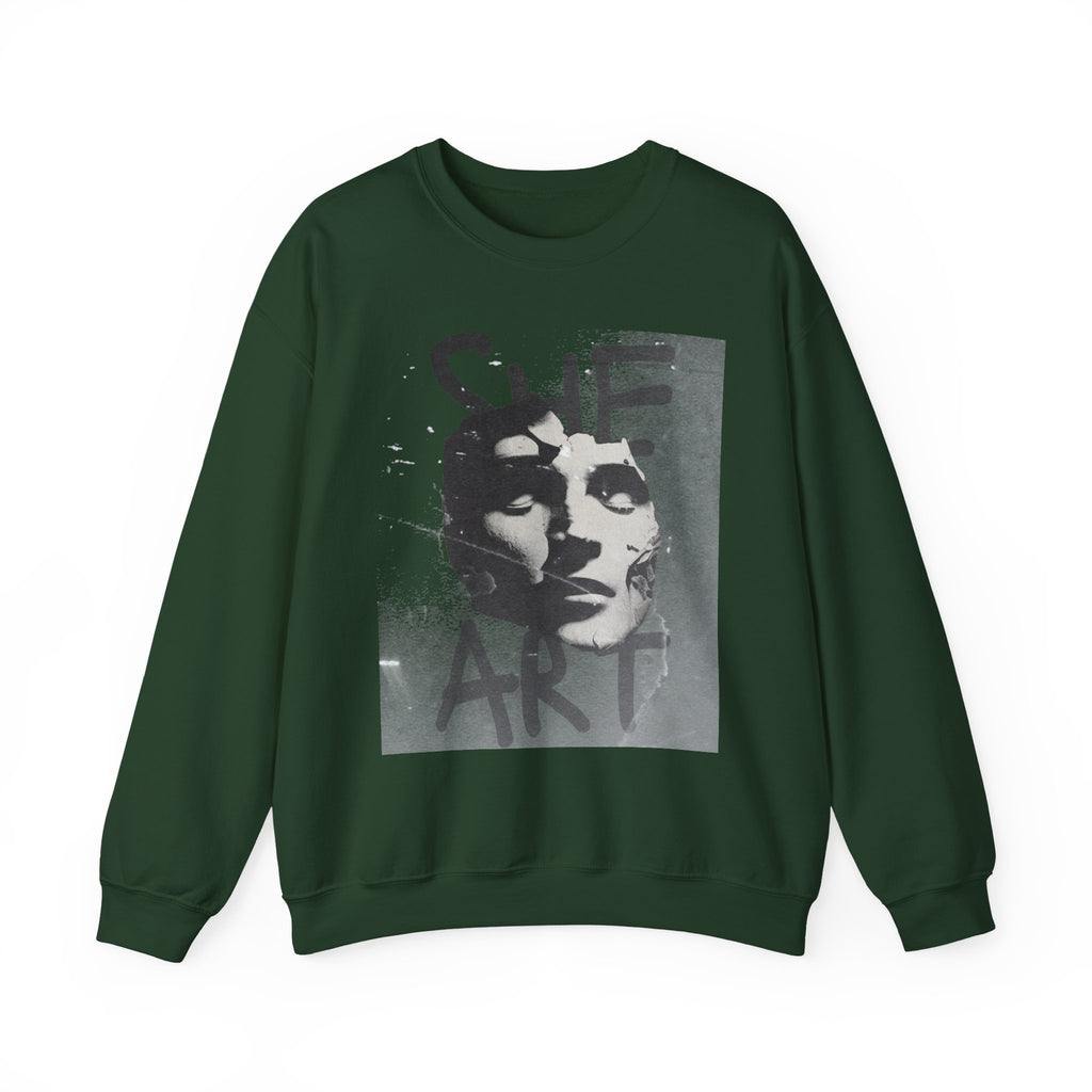 Artistic Unisex Crewneck Sweatshirt - SHE ART Graphic, Cozy Fashion, Bold Statement Piece, Gift for Creatives, Everyday Wear