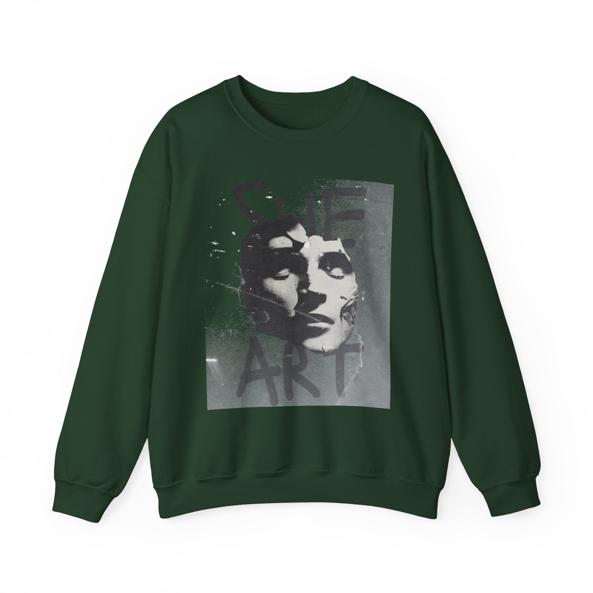 Artistic Unisex Crewneck Sweatshirt - SHE ART Graphic, Cozy Fashion, Bold Statement Piece, Gift for Creatives, Everyday Wear