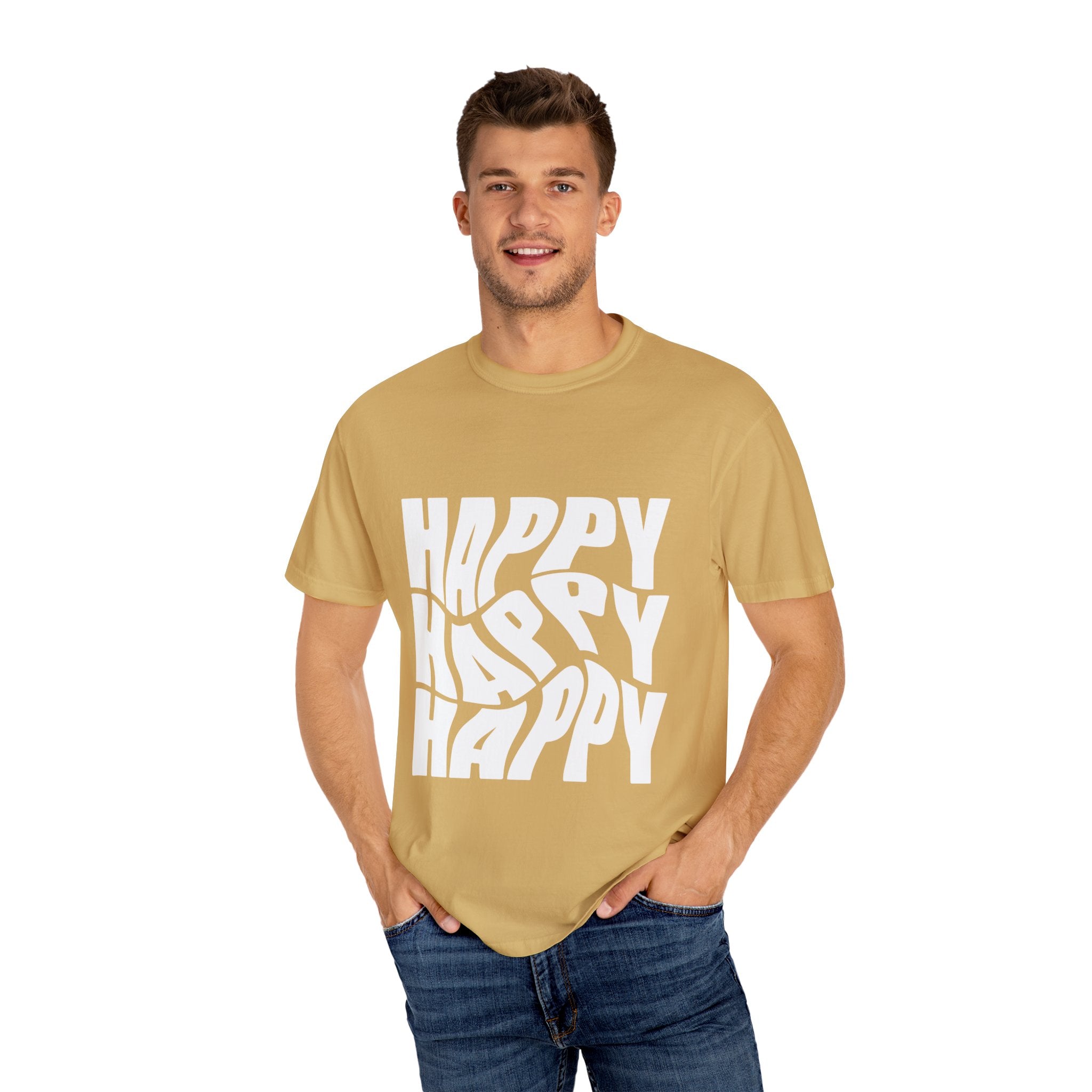 Happy Vibes Unisex Garment-Dyed T-shirt | Positive Affirmation Tee, Casual Wear, Gift for Friends, Summer Style, Comfort Apparel