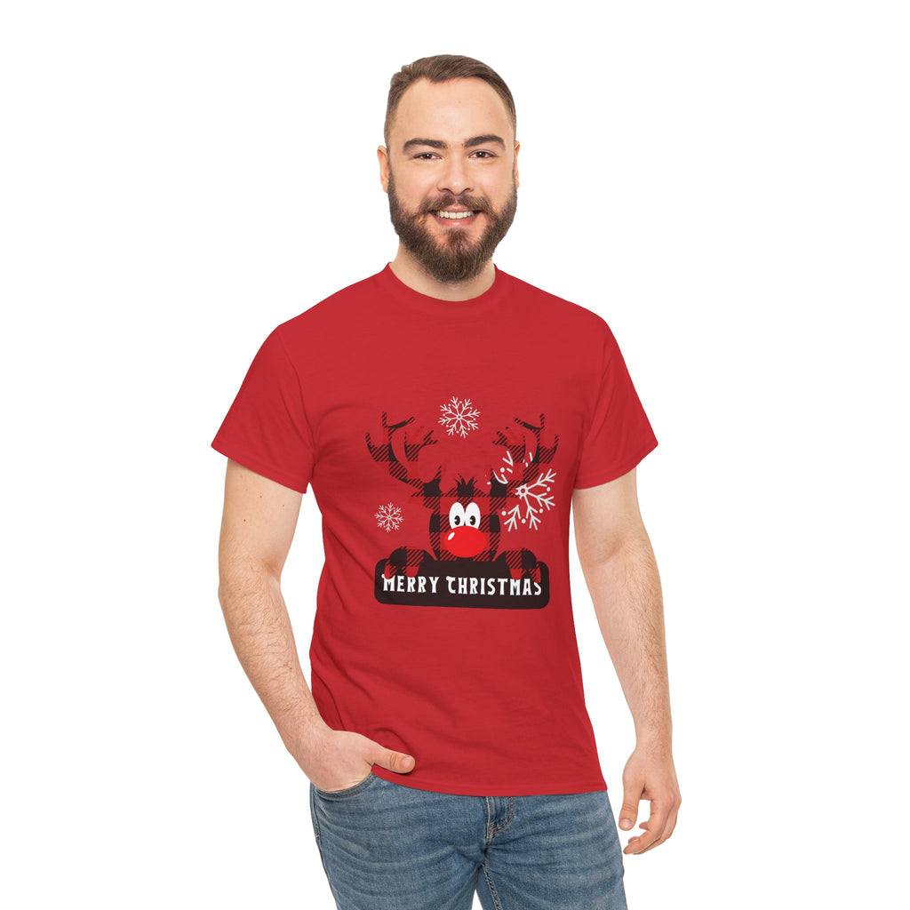 Christmas Reindeer T-Shirt — Cute Plaid Antler Design "Merry Christmas"
