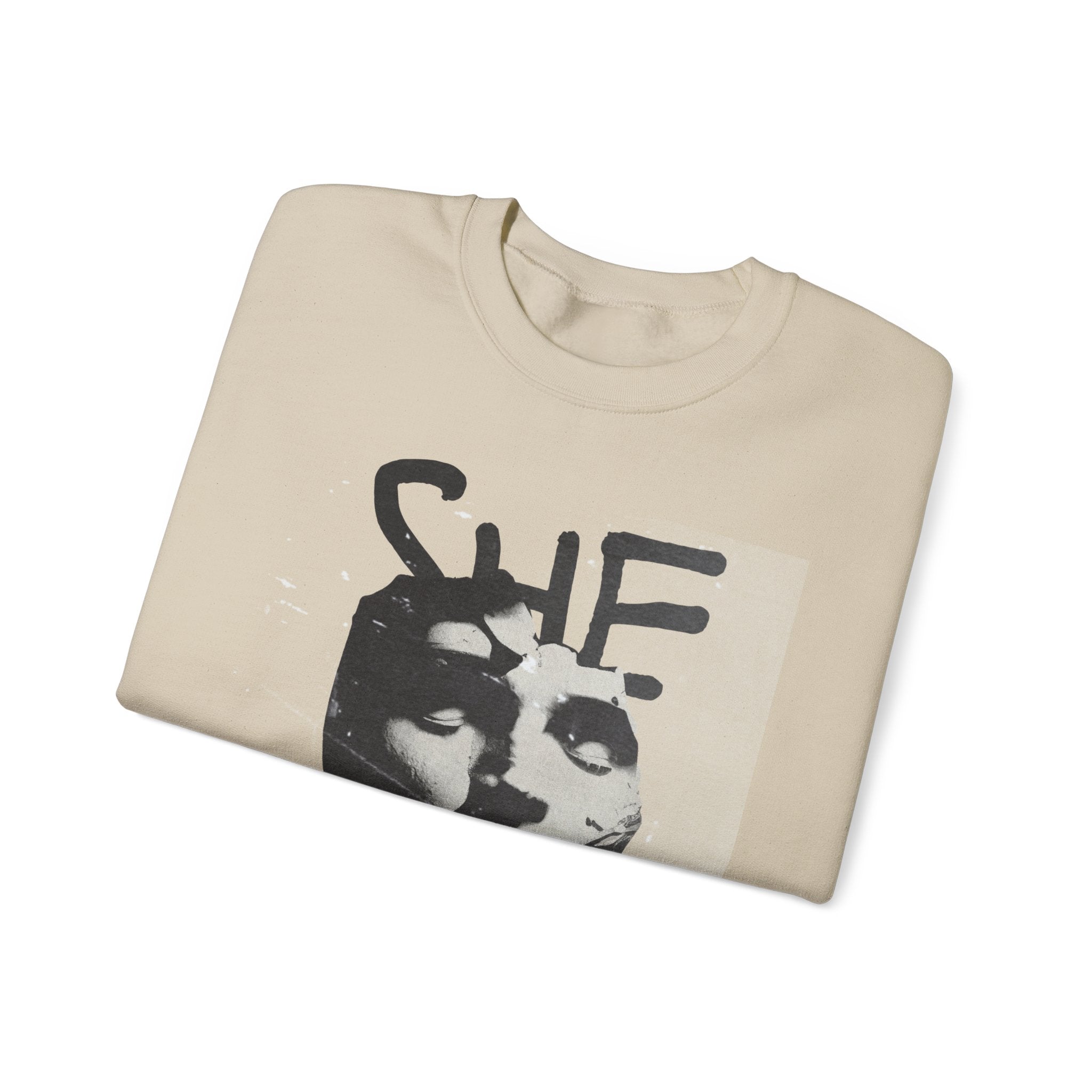 Artistic Unisex Crewneck Sweatshirt - SHE ART Graphic, Cozy Fashion, Bold Statement Piece, Gift for Creatives, Everyday Wear