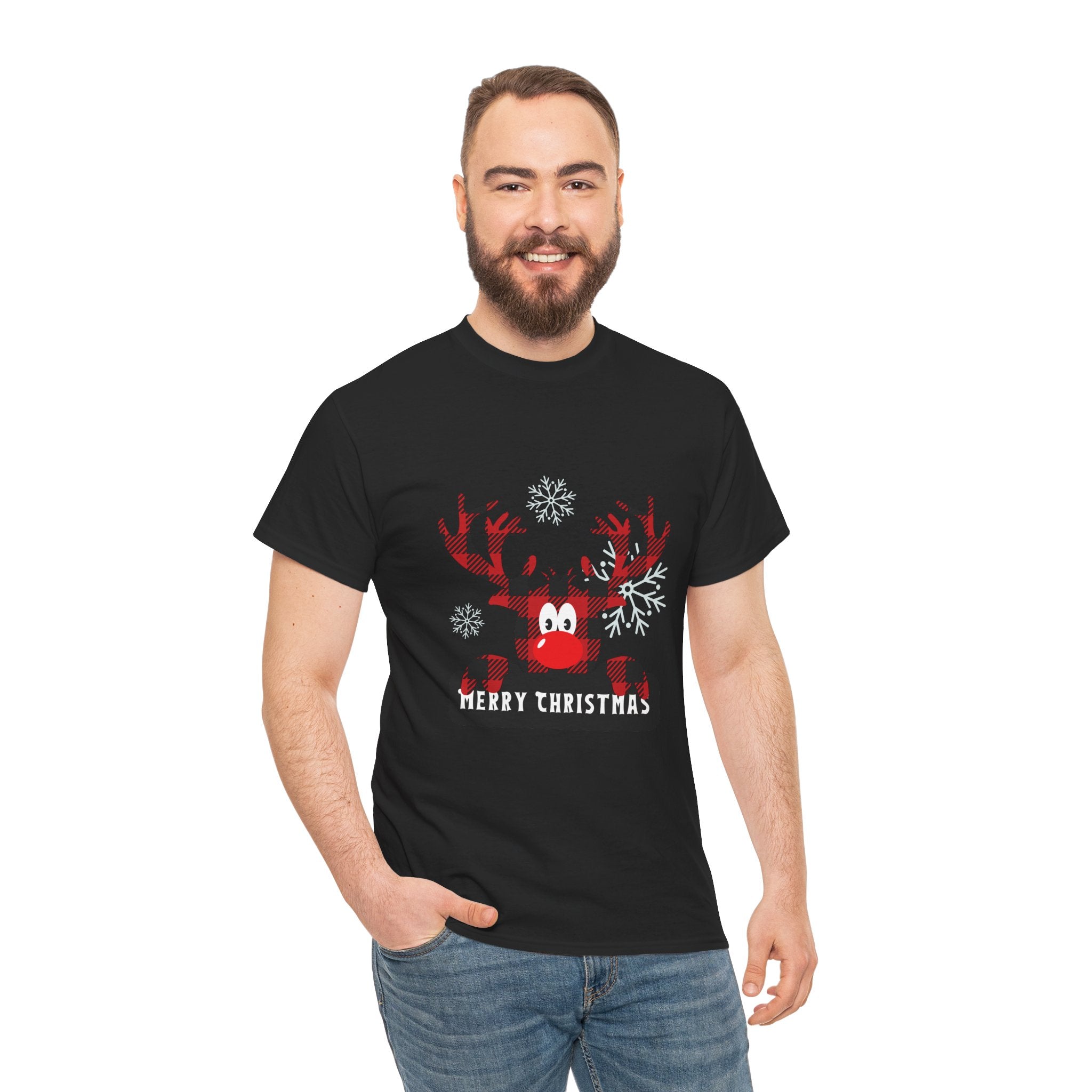 Christmas Reindeer T-Shirt — Cute Plaid Antler Design "Merry Christmas"