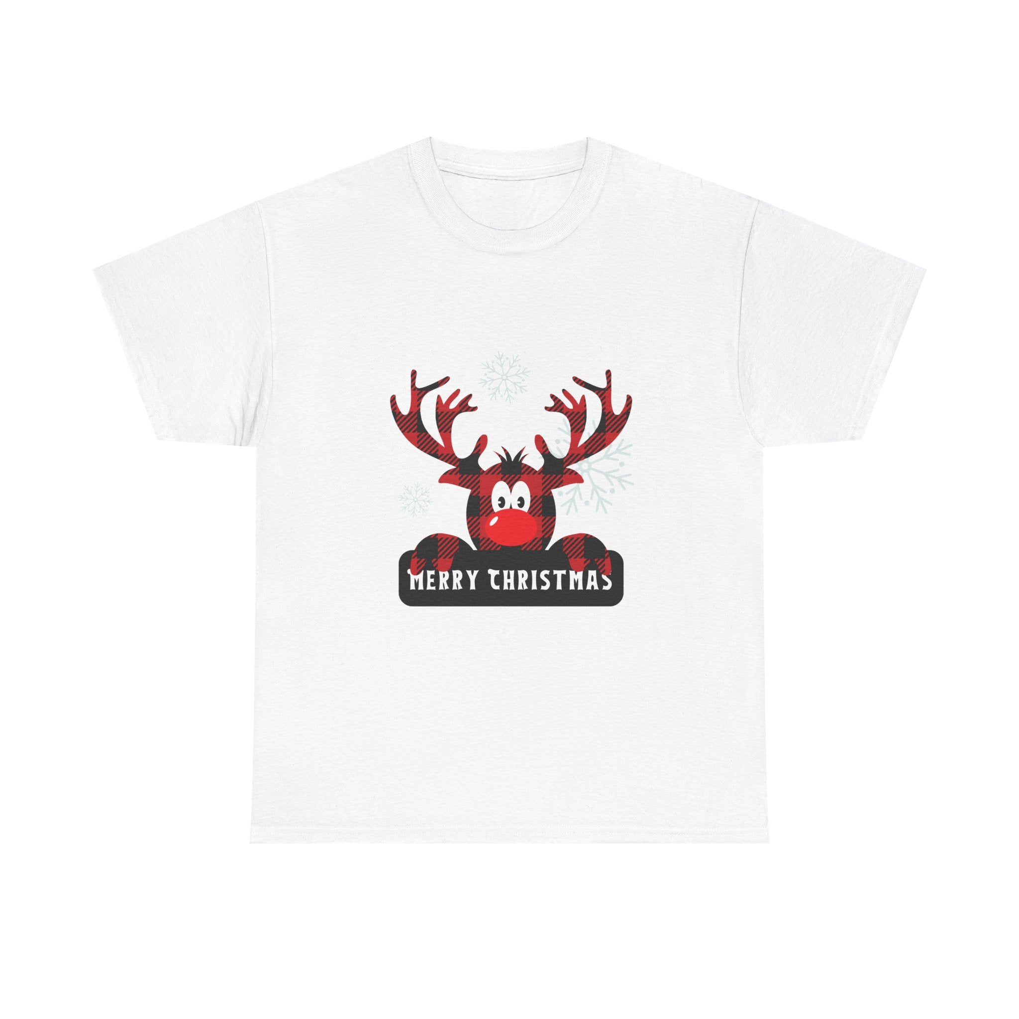 Christmas Reindeer T-Shirt — Cute Plaid Antler Design "Merry Christmas"