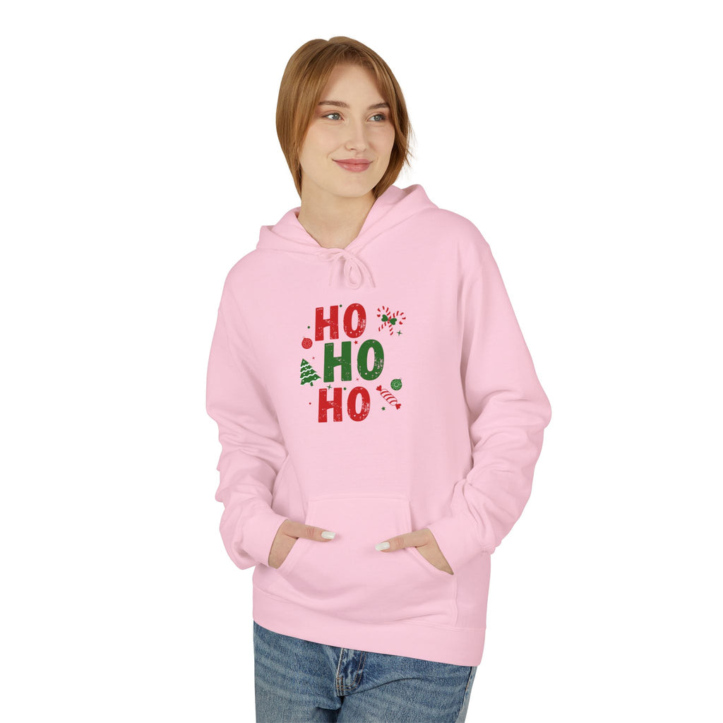Ho Ho Ho Christmas Hoodie — Festive Holiday Sweatshirt with Tree & Candy Cane Design