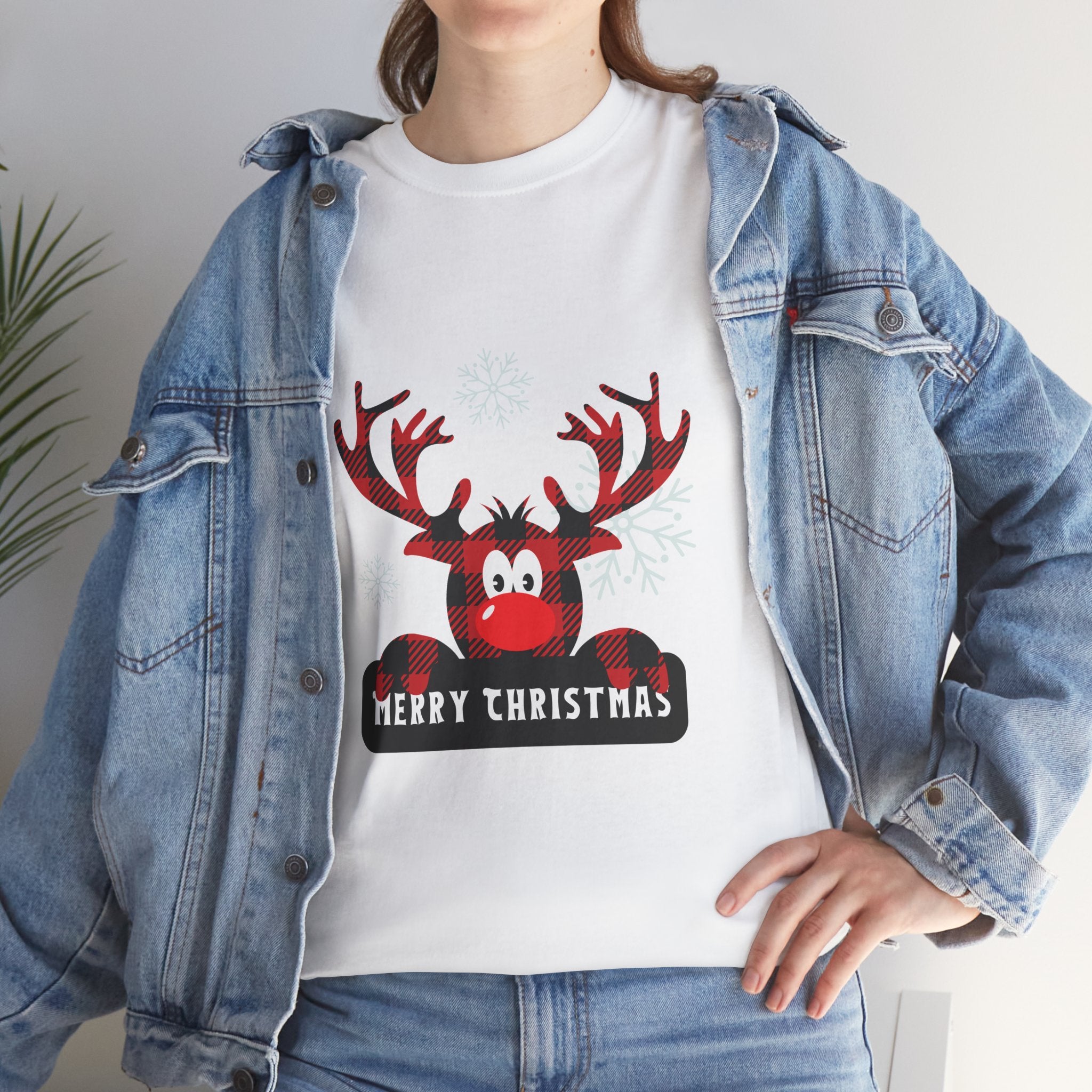 Christmas Reindeer T-Shirt — Cute Plaid Antler Design "Merry Christmas"