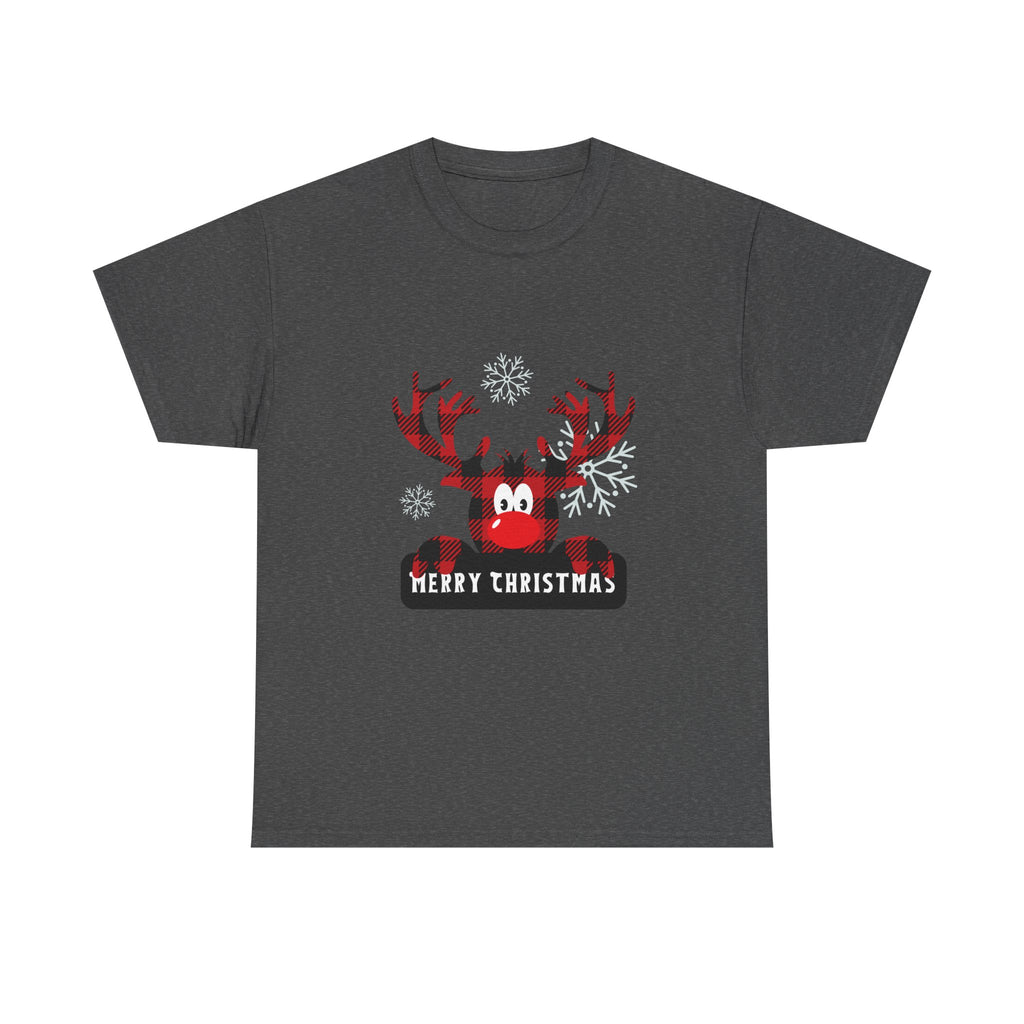 Christmas Reindeer T-Shirt — Cute Plaid Antler Design "Merry Christmas"