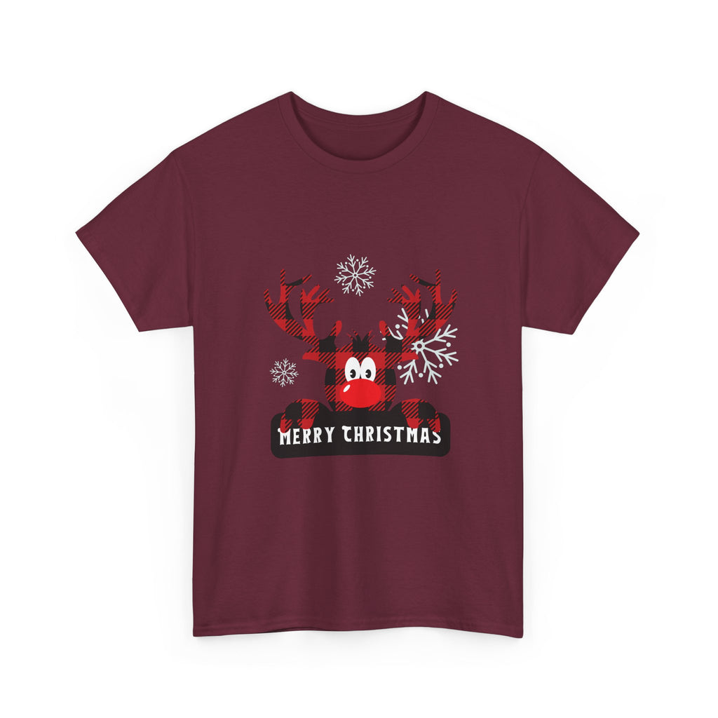 Christmas Reindeer T-Shirt — Cute Plaid Antler Design "Merry Christmas"