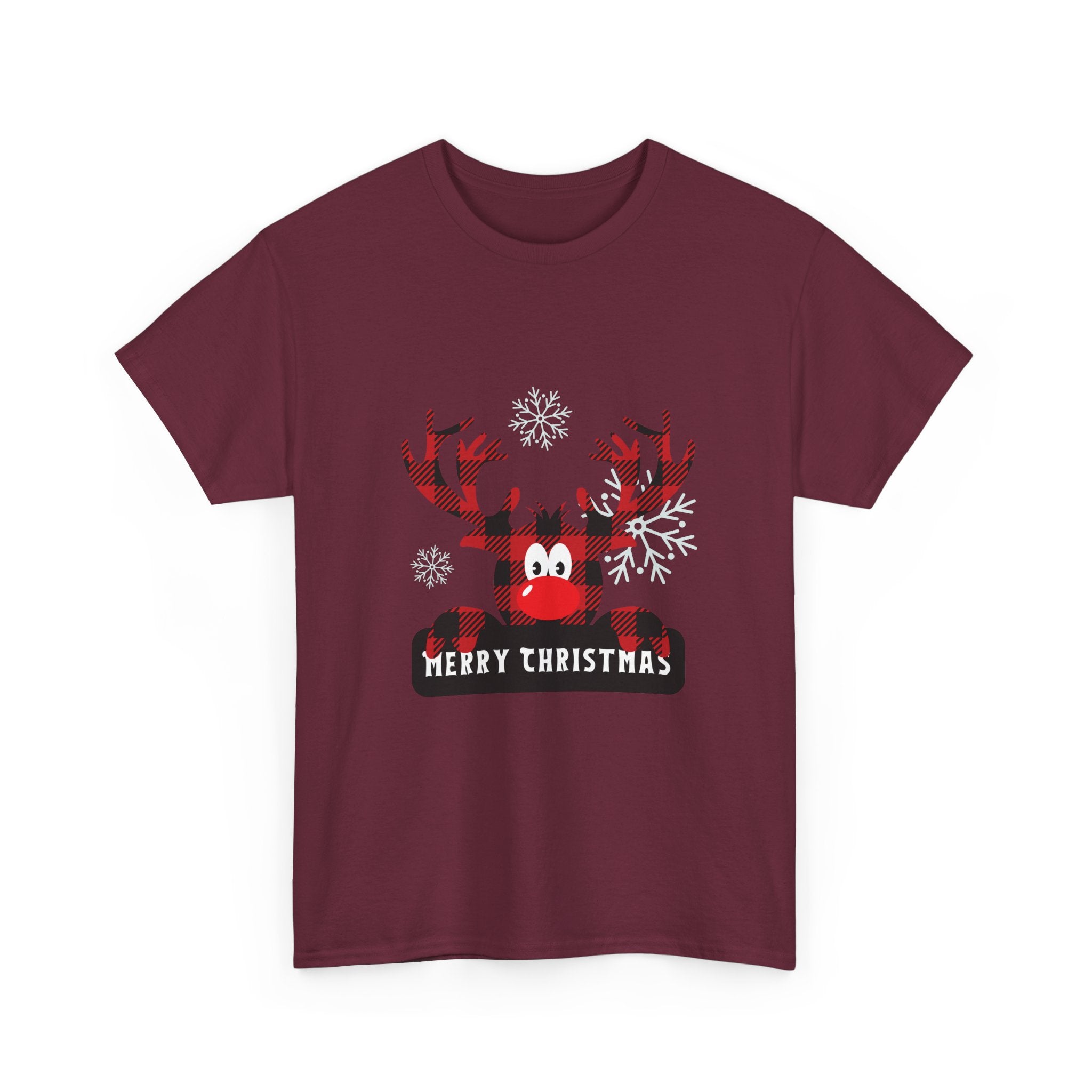 Christmas Reindeer T-Shirt — Cute Plaid Antler Design "Merry Christmas"
