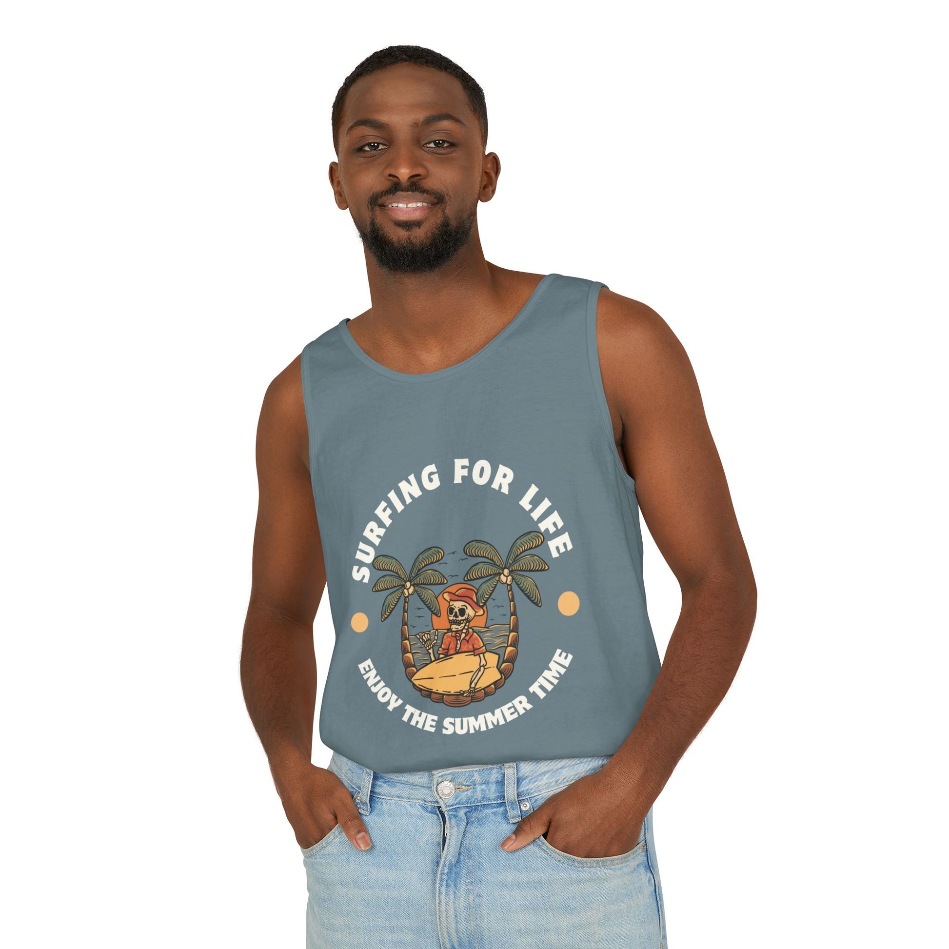 Beach Vibes Unisex Tank Top, Summer Apparel, Tropical Graphic Tee, Vacation Clothing, Surfing Gift, Casual Wear