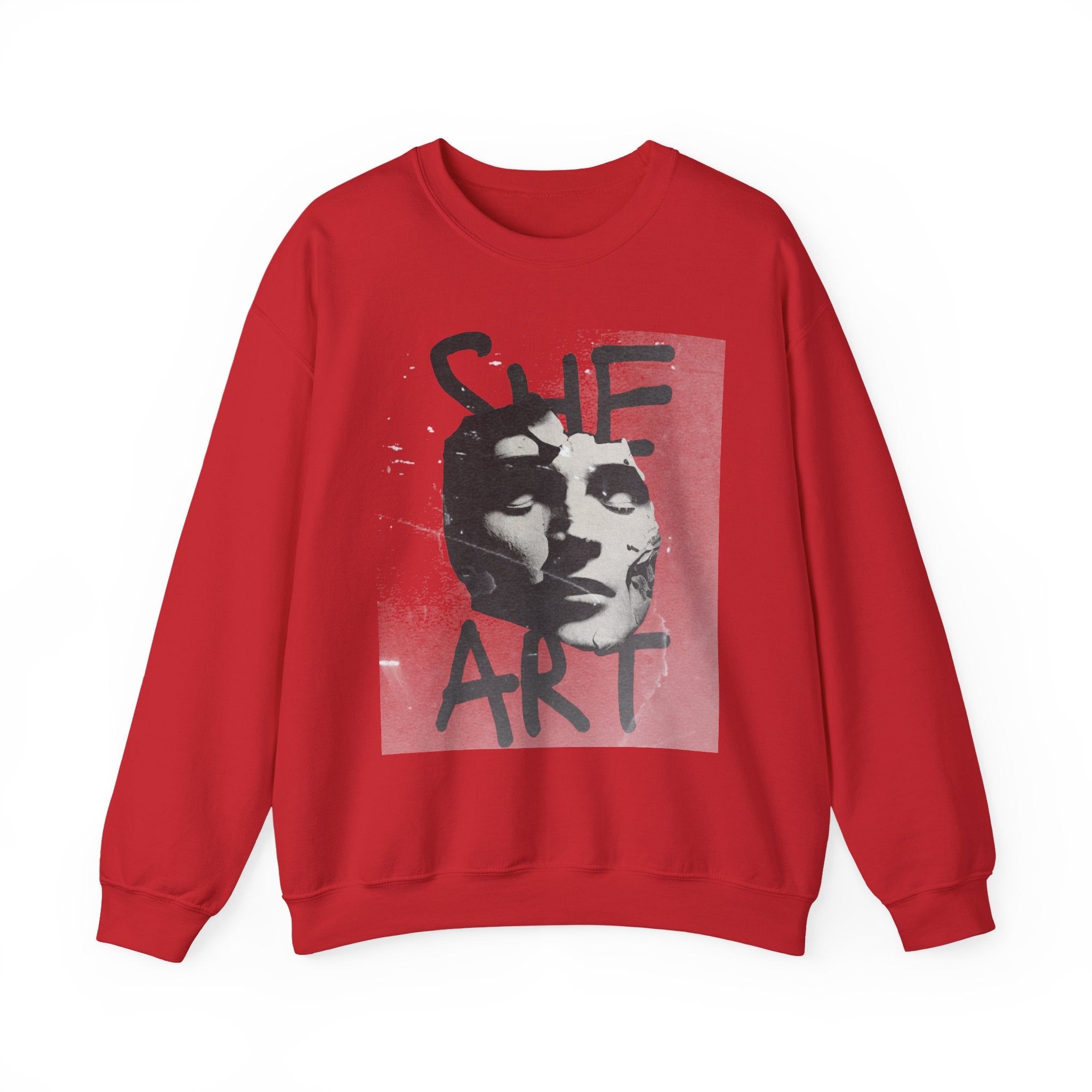Artistic Unisex Crewneck Sweatshirt - SHE ART Graphic, Cozy Fashion, Bold Statement Piece, Gift for Creatives, Everyday Wear
