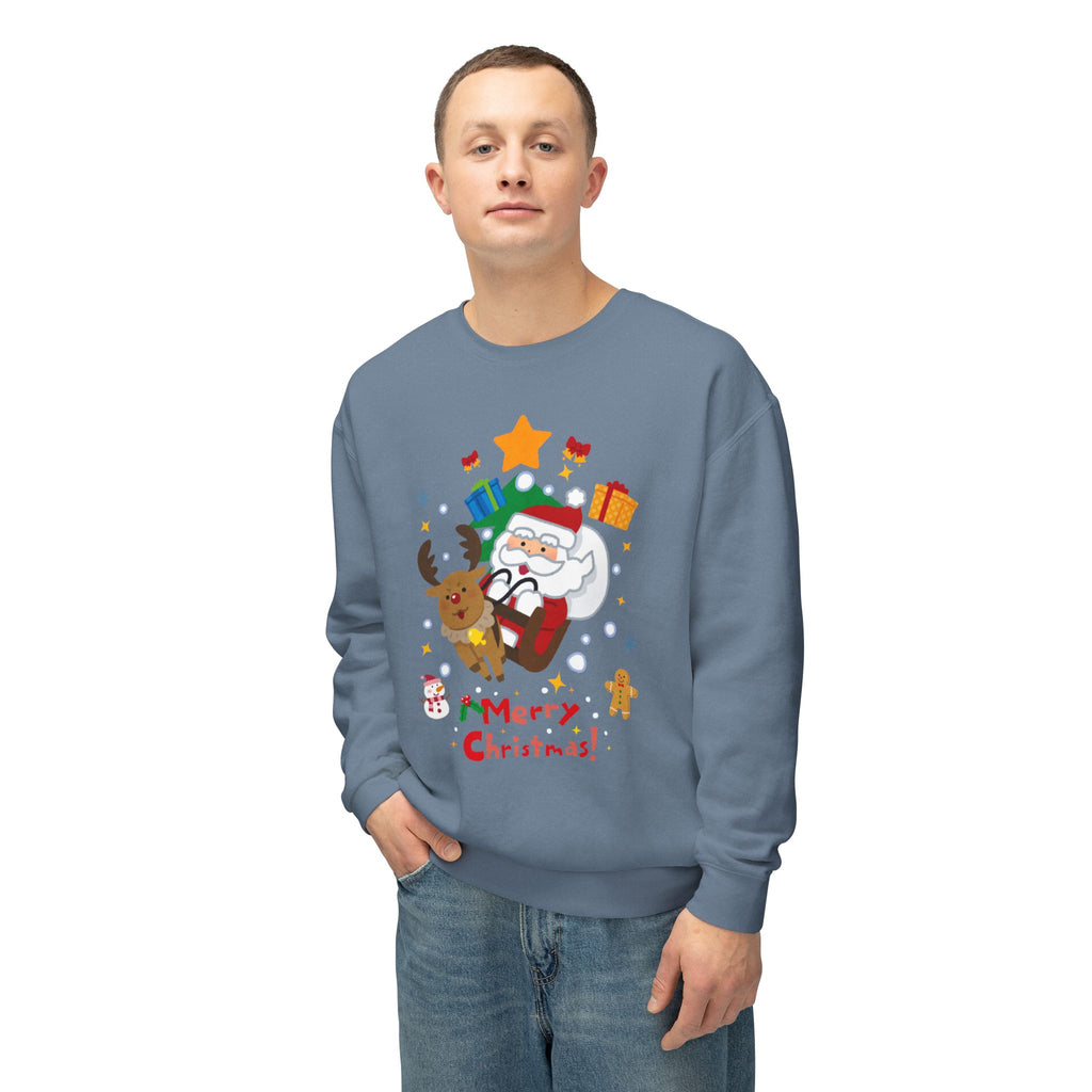 Christmas Crewneck Sweatshirt — Cute Santa & Reindeer "Merry Christmas" Holiday Sweater