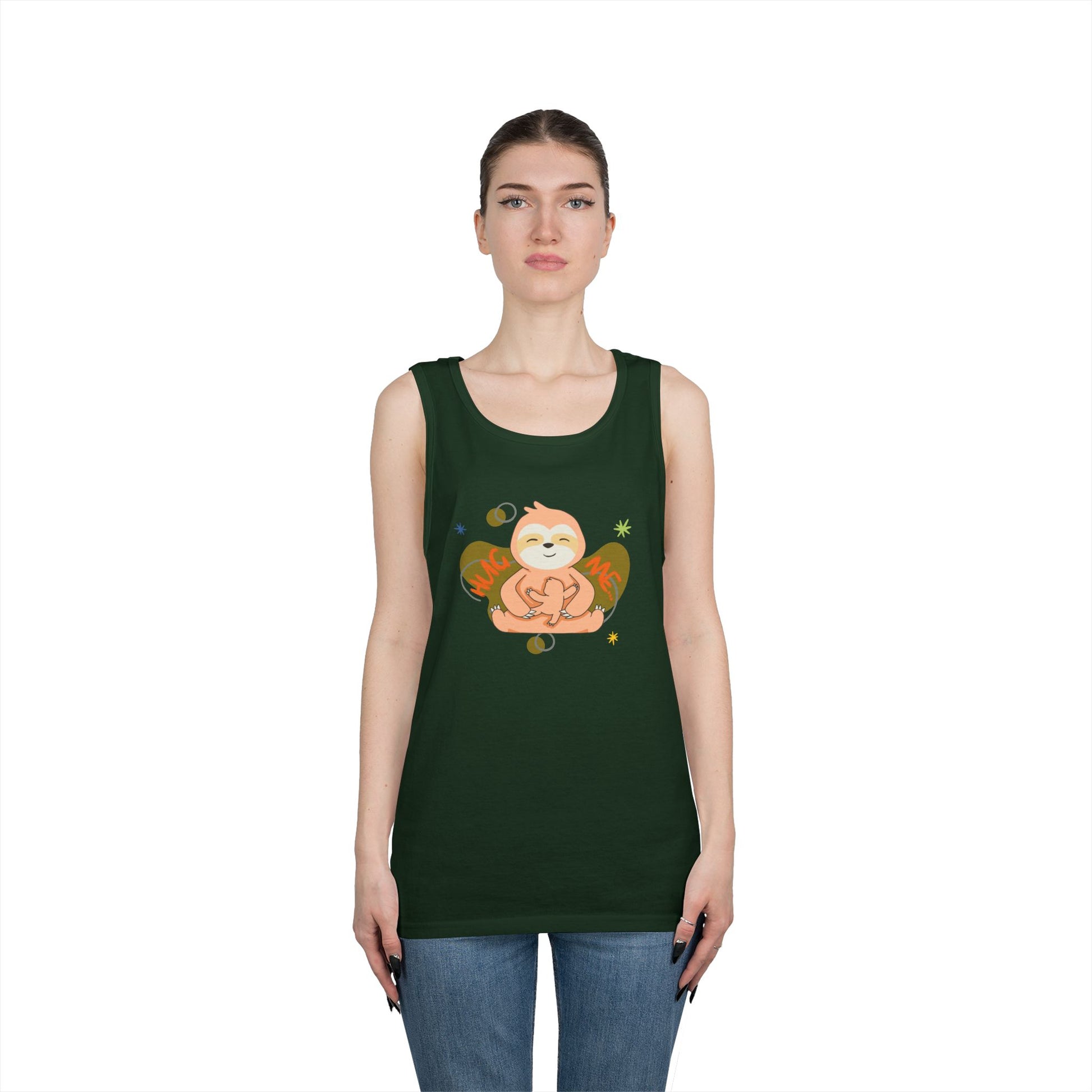 Cute 'Hug Me' Sloth Tank Top, Unisex Summer Tee, Funny Gift for Friends, Casual Wear, Sloth Lovers Apparel