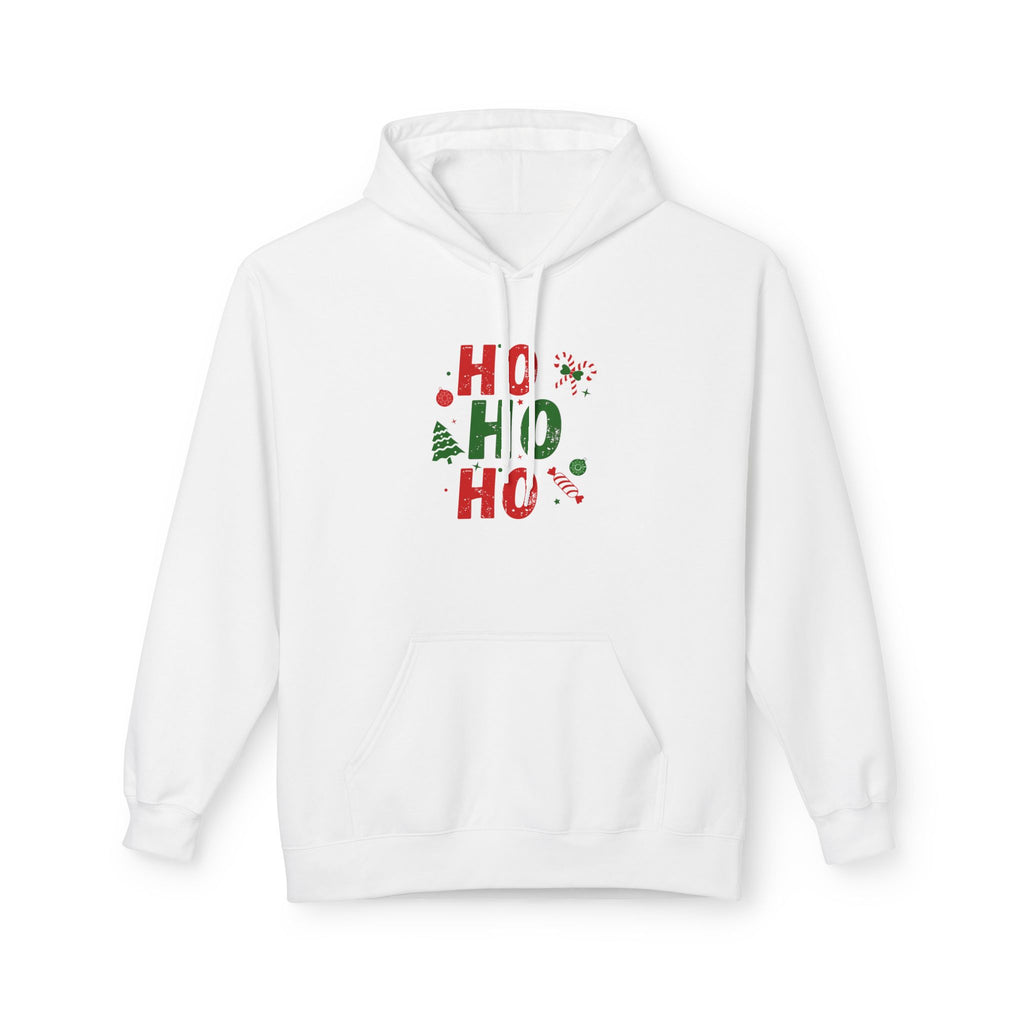 Ho Ho Ho Christmas Hoodie — Festive Holiday Sweatshirt with Tree & Candy Cane Design