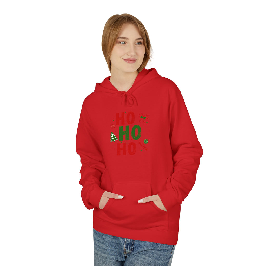 Ho Ho Ho Christmas Hoodie — Festive Holiday Sweatshirt with Tree & Candy Cane Design