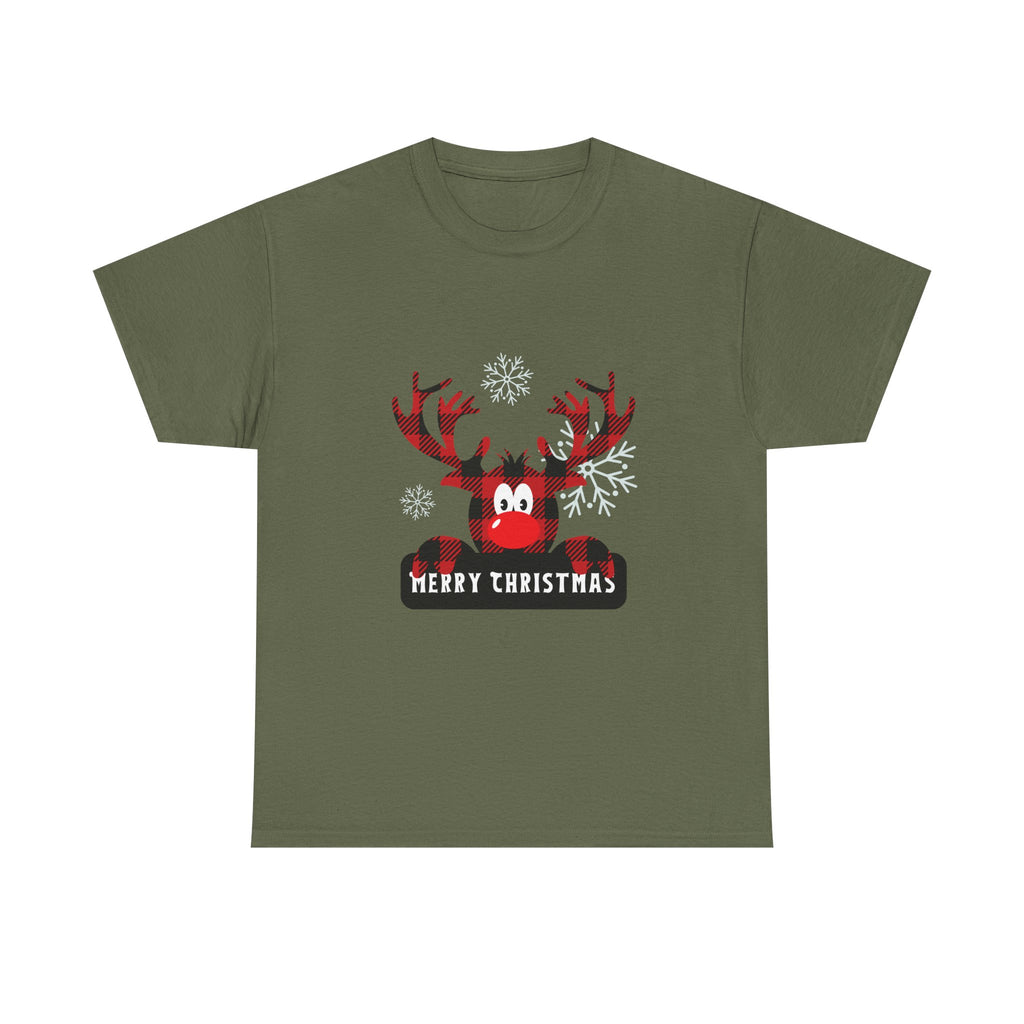Christmas Reindeer T-Shirt — Cute Plaid Antler Design "Merry Christmas"